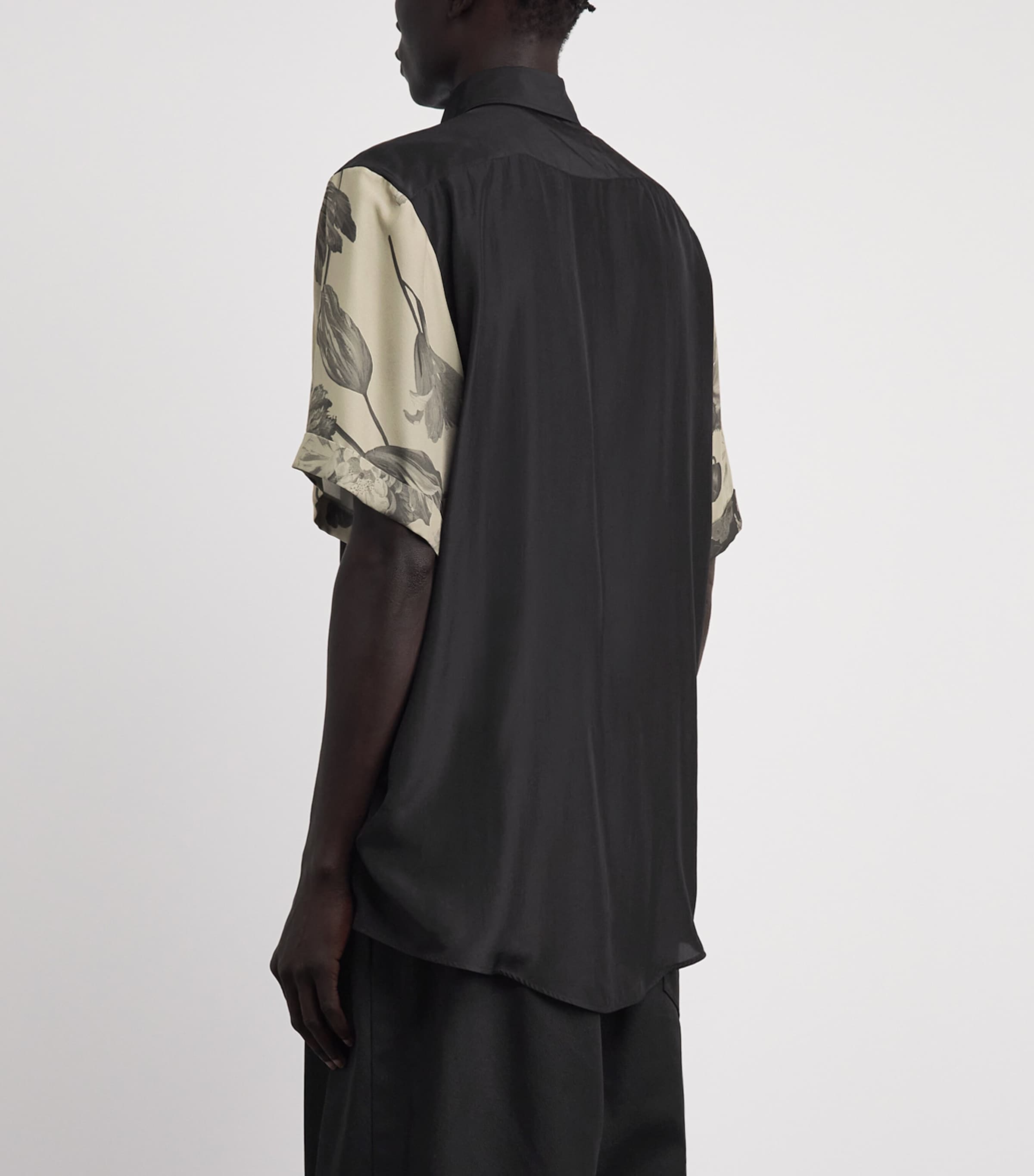 Maison Margiela Mens Silk Floral-Sleeve Shirt Black Image 5