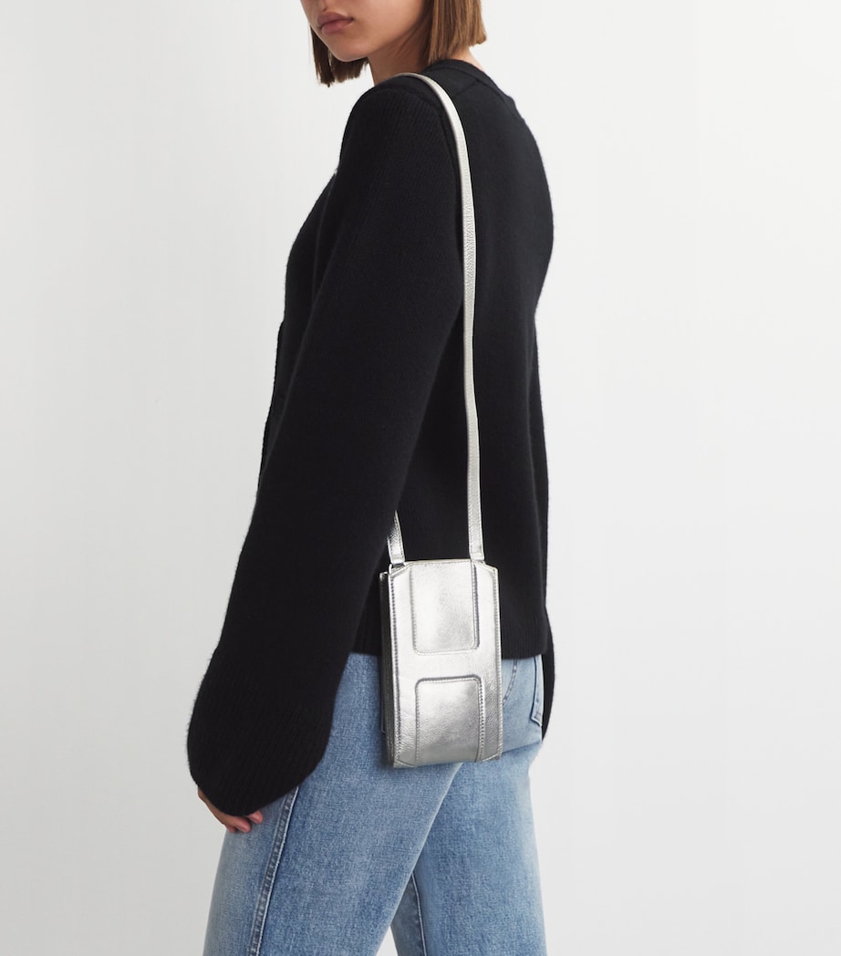 Harrods Leather Metallic Phone Pouch Silver Image 2