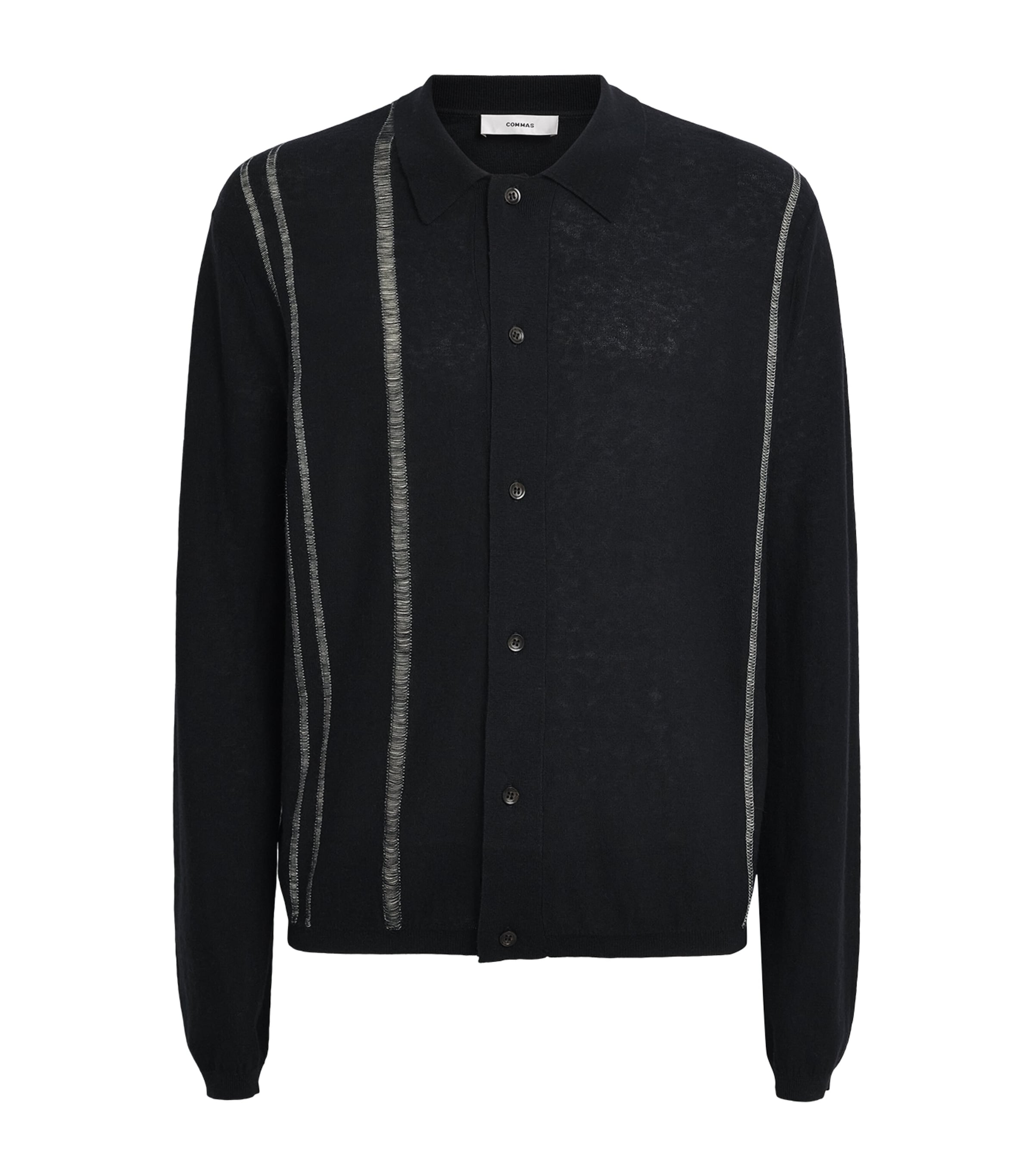 COMMAS Mens Cotton-Cashmere Stripe Cardigan Black Image 1