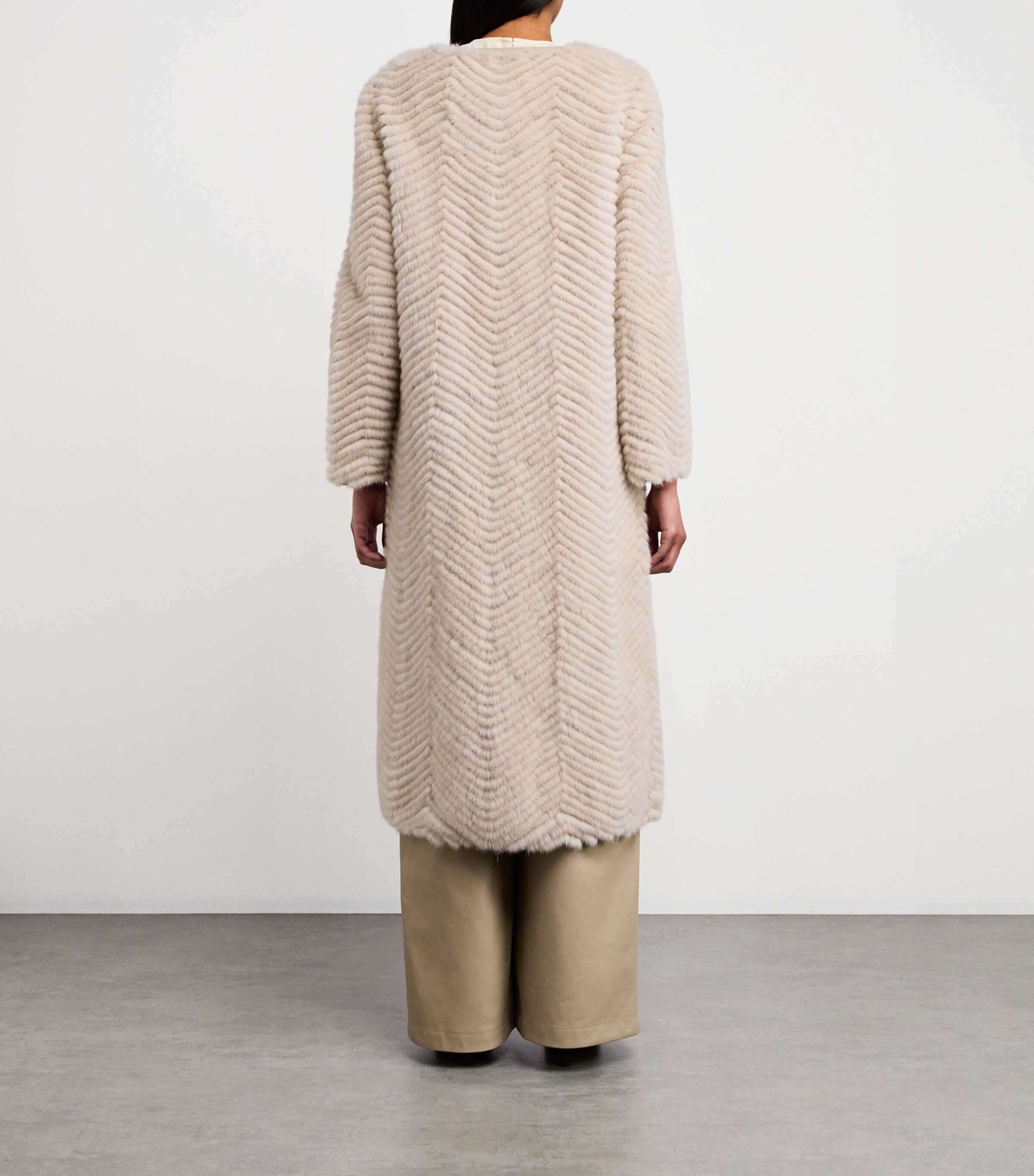 Yves Salomon Womens Wool-Fur Longline Coat Image 4