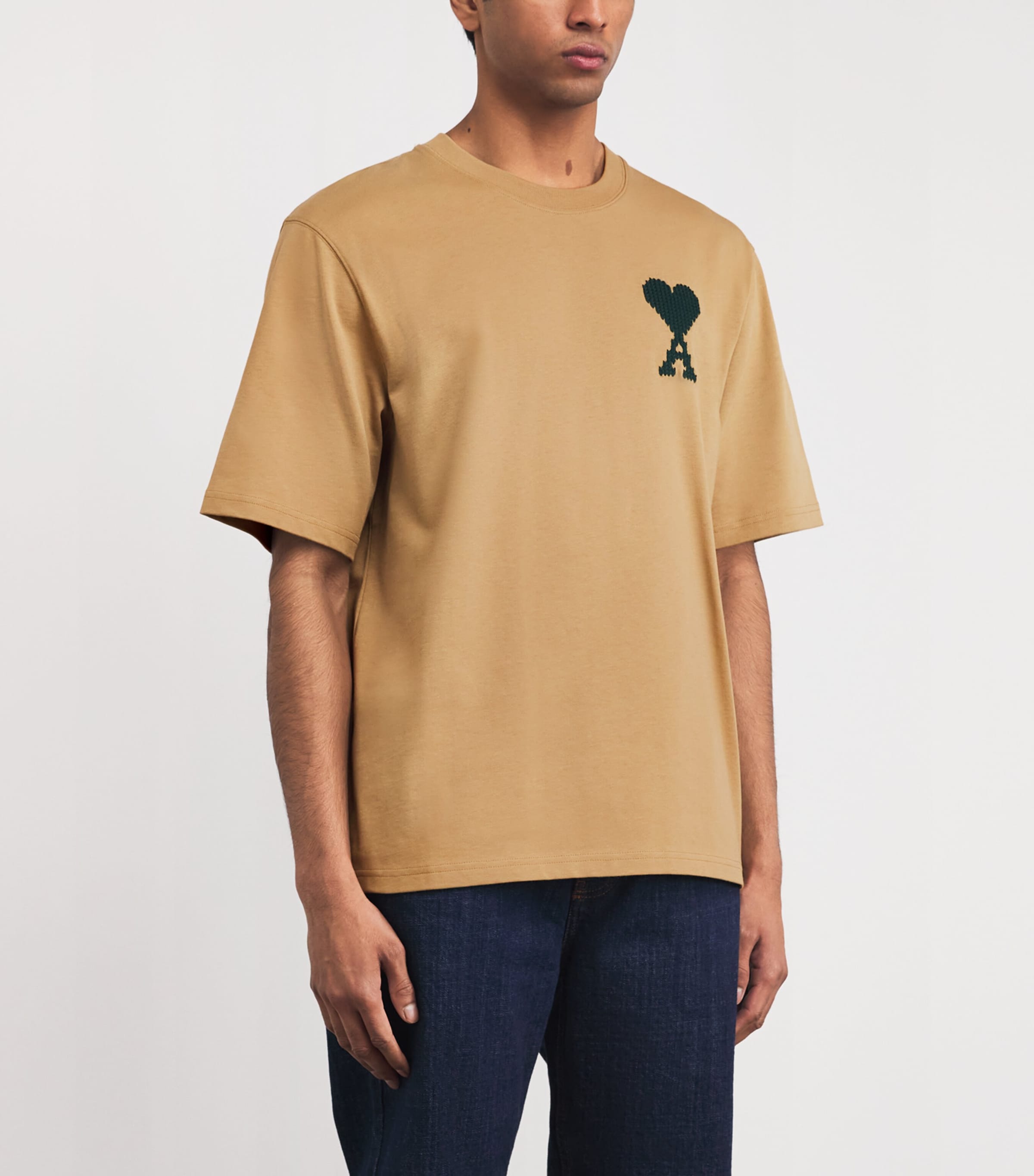 AMI Paris Beige Cotton Zigzag Logo T-Shirt | Harrods US