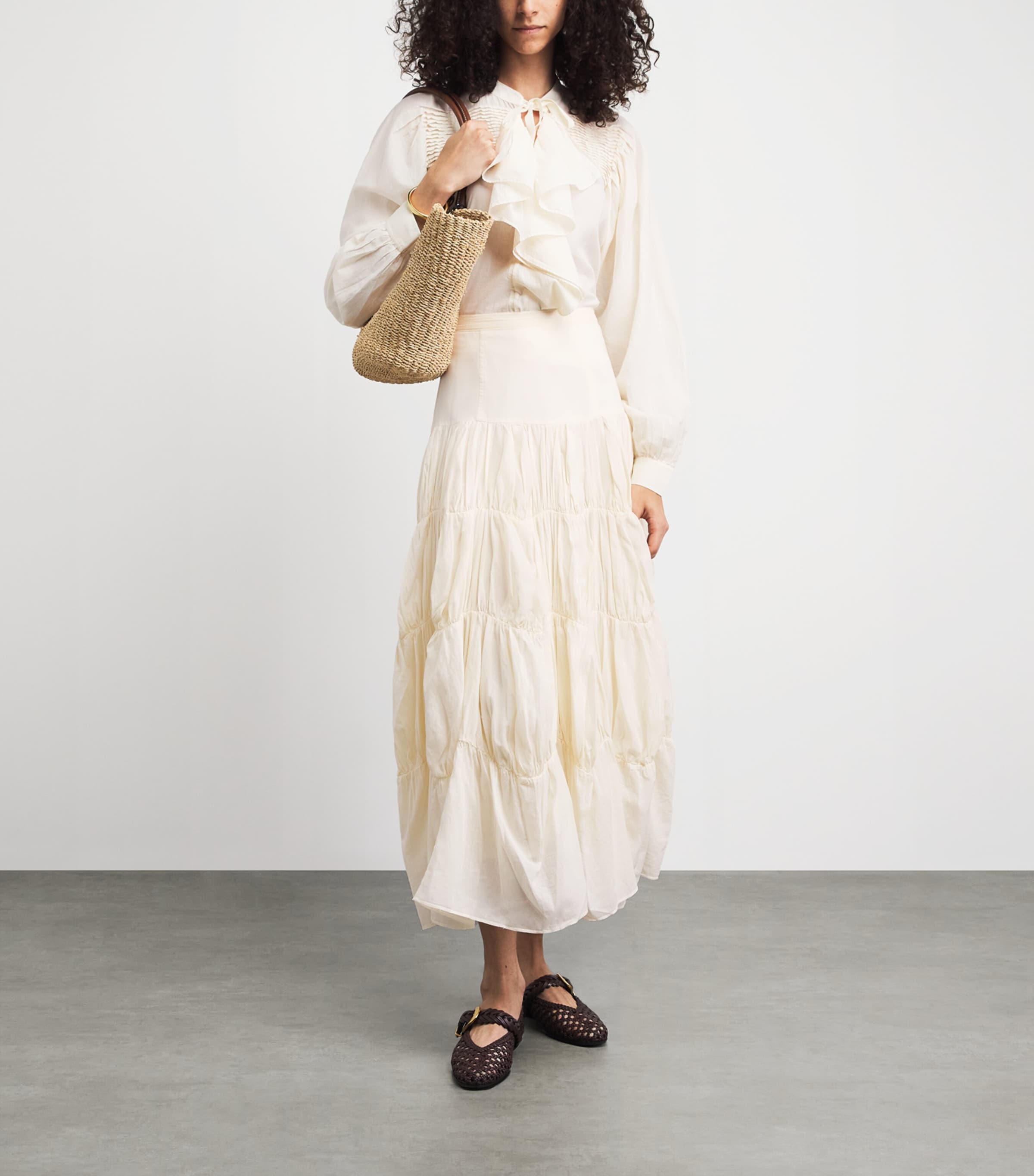 Ulla Johnson Womens Cotton Ruffled Riko Blouse Cowrie Image 2