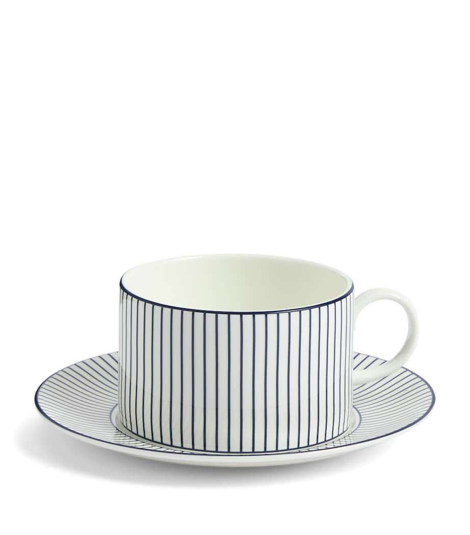 Pinstripe Teacup and Saucer WHITE Image 1