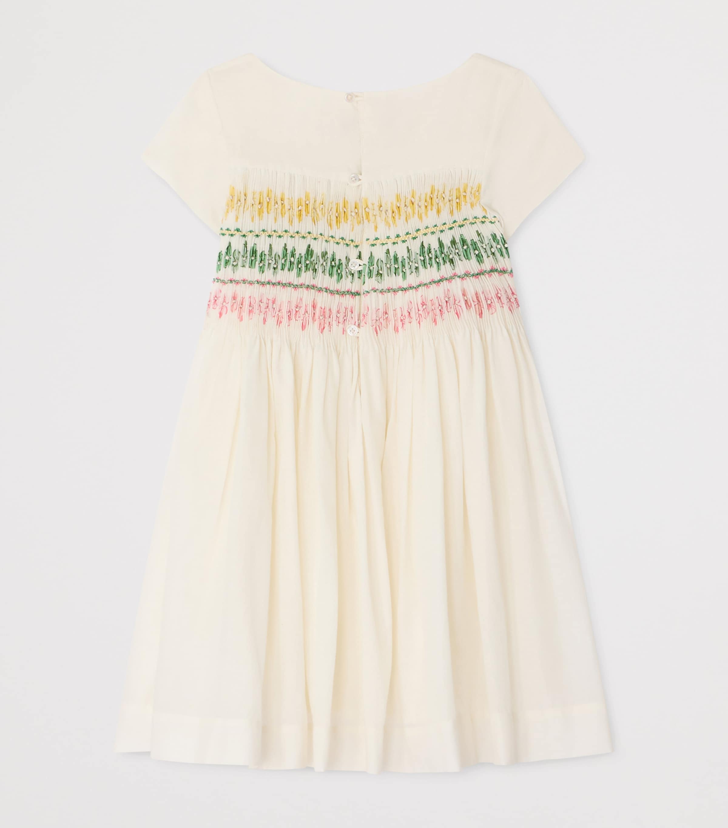Bonpoint Cotton Ruched Floral Dress (10-14 Years) Blanc Lait Image 2