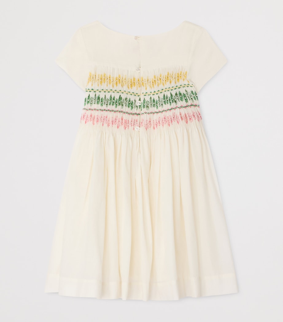 Bonpoint Cotton Ruched Floral Dress (10-14 Years) Blanc Lait Image 2