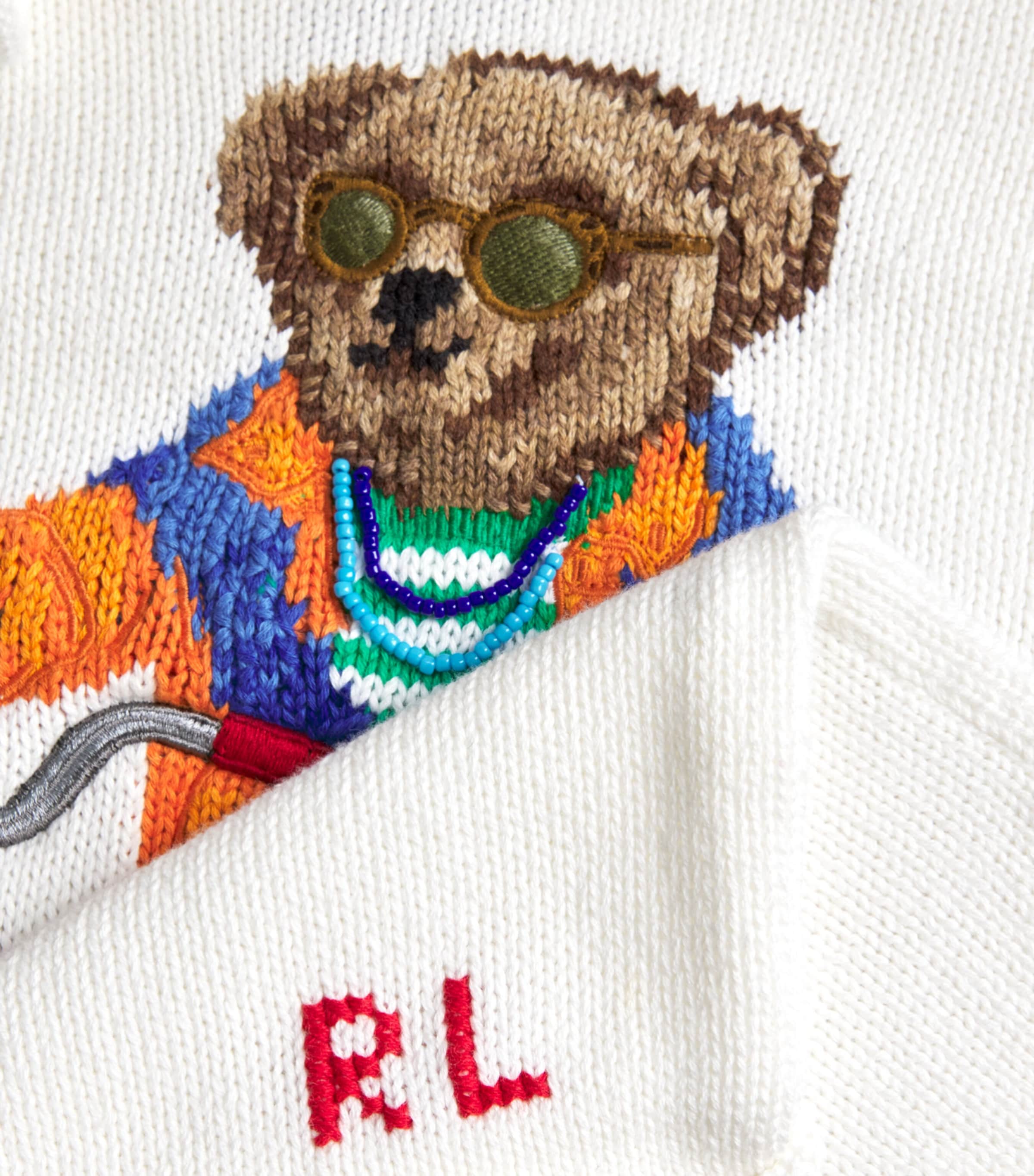 Polo Ralph Lauren Mens Cotton Embroidered Polo Bear Sweater Deckwash White Image 6