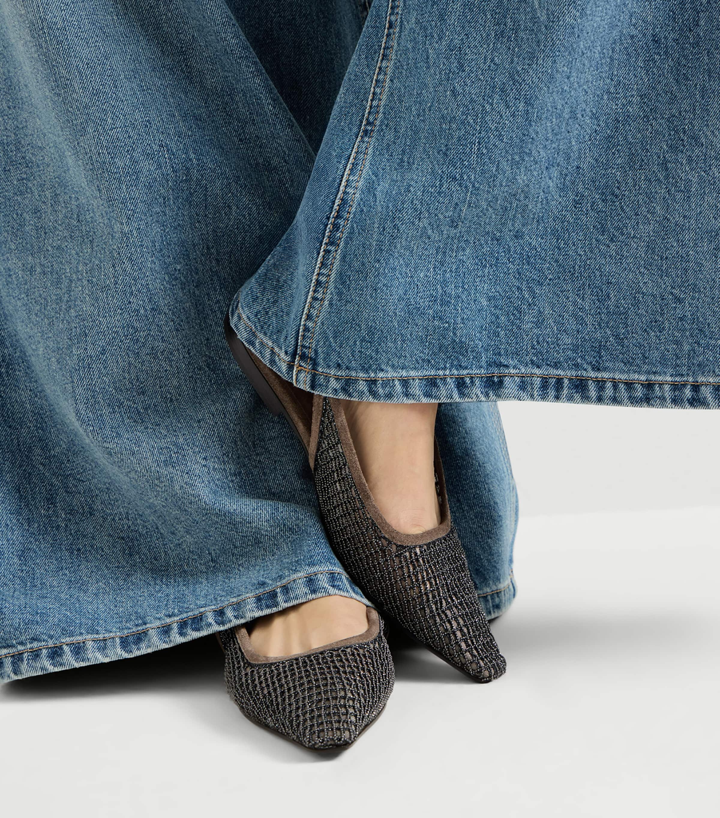 Suede Embroidered Slingback Flats C8769 Image 4