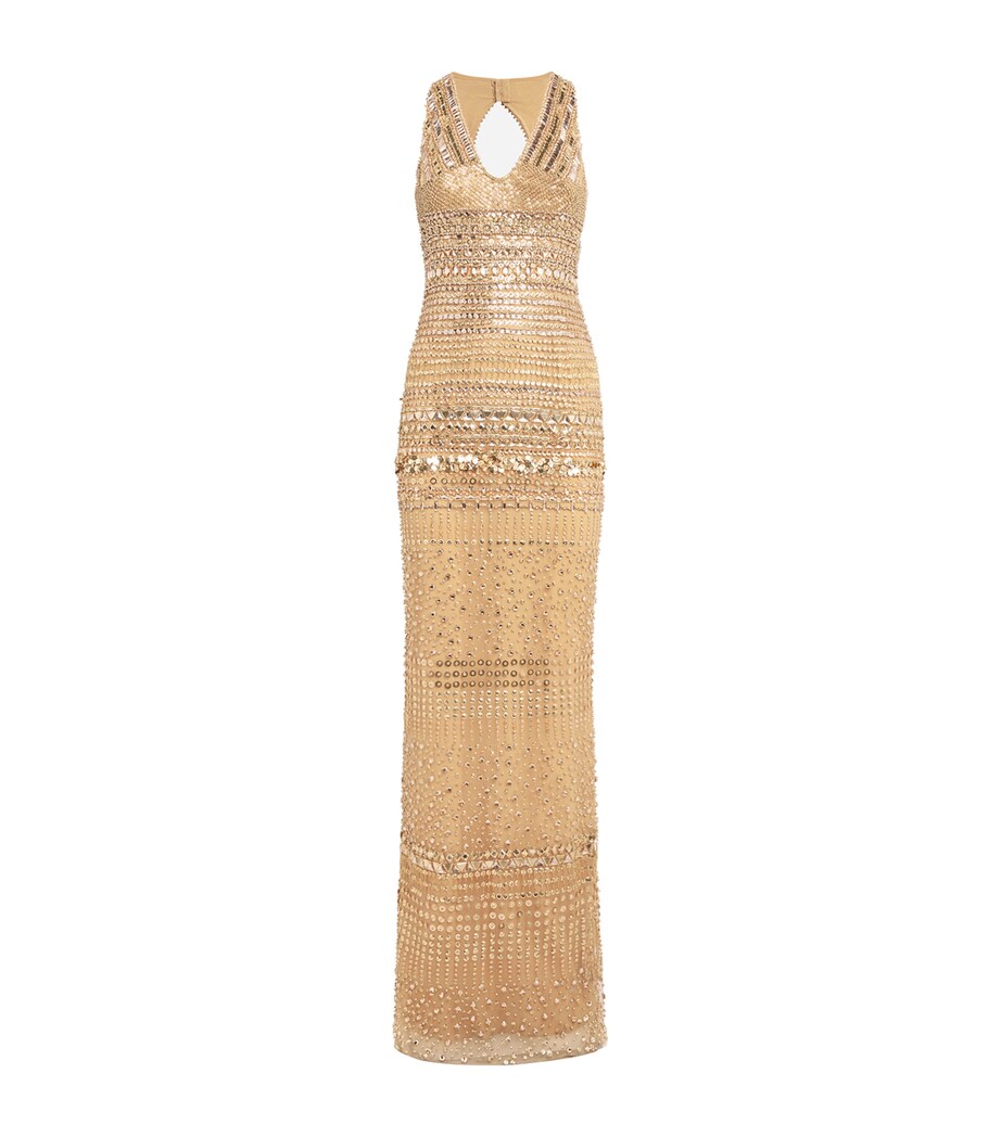 Zuhair Murad Womens Embellished V-Neck Gown Gold Image 1