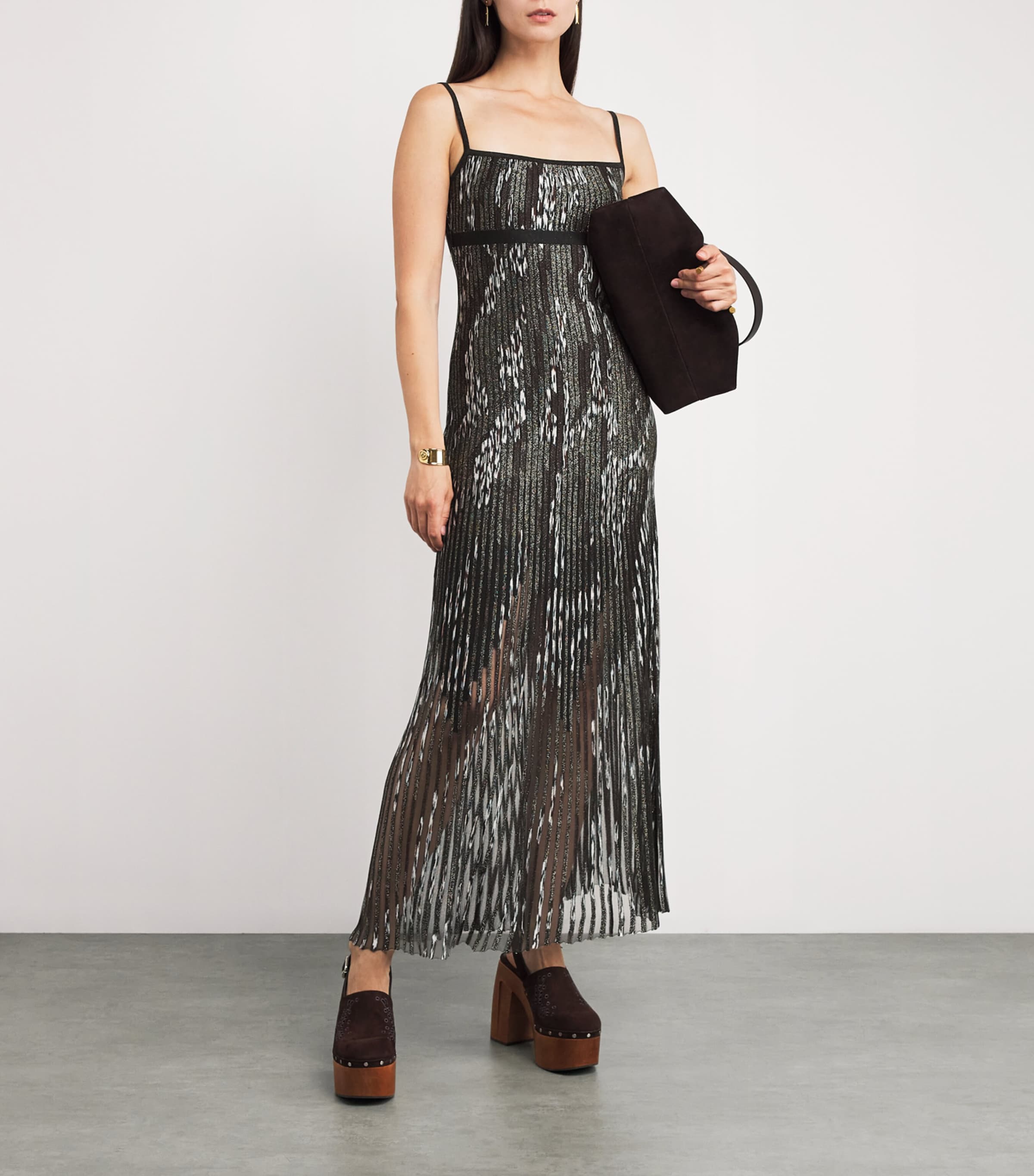Metallic Ribbed Maxi Dress SM9T2 BLCK/BRWN/WHT Image 2