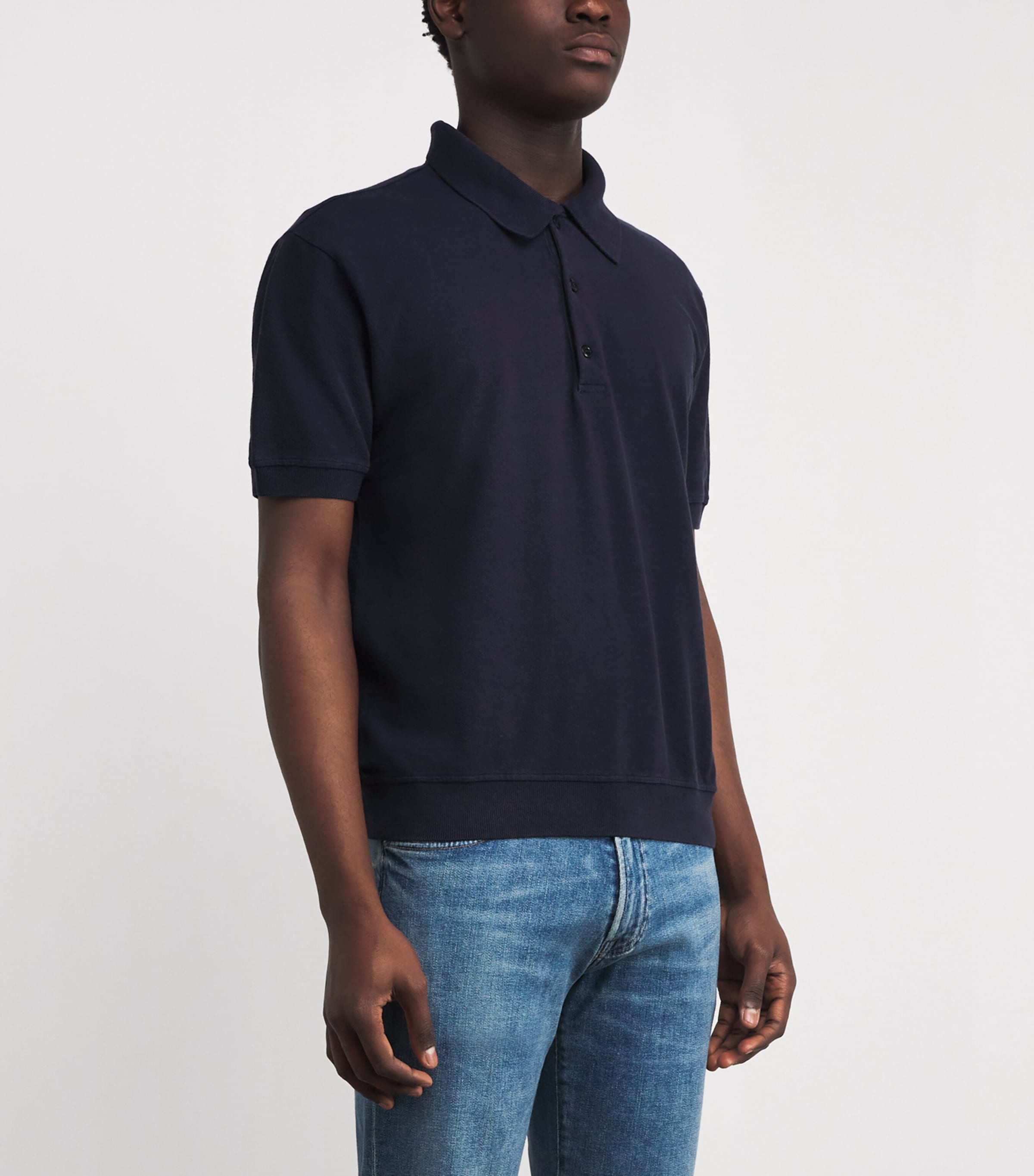 Cotton Piqué Polo Shirt NVY Image 3