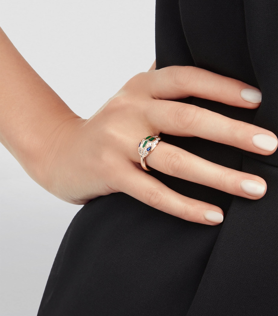 Rose Gold, Diamond, Sapphire and Malachite Serpenti Ring PINK GOLD Image 3