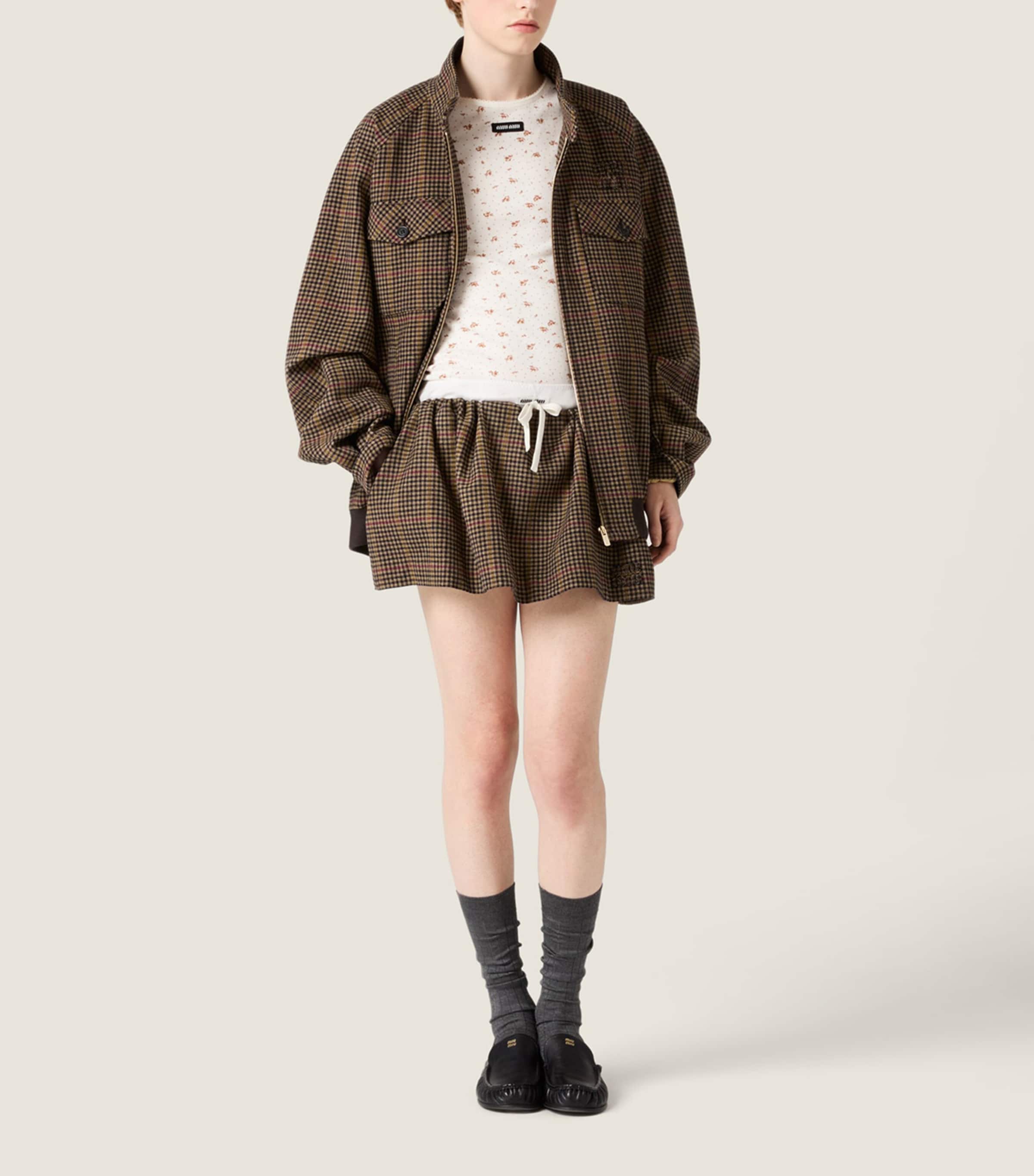 Miu Miu Womens Wool Houndstooth Drawstring Mini Skirt Image 2