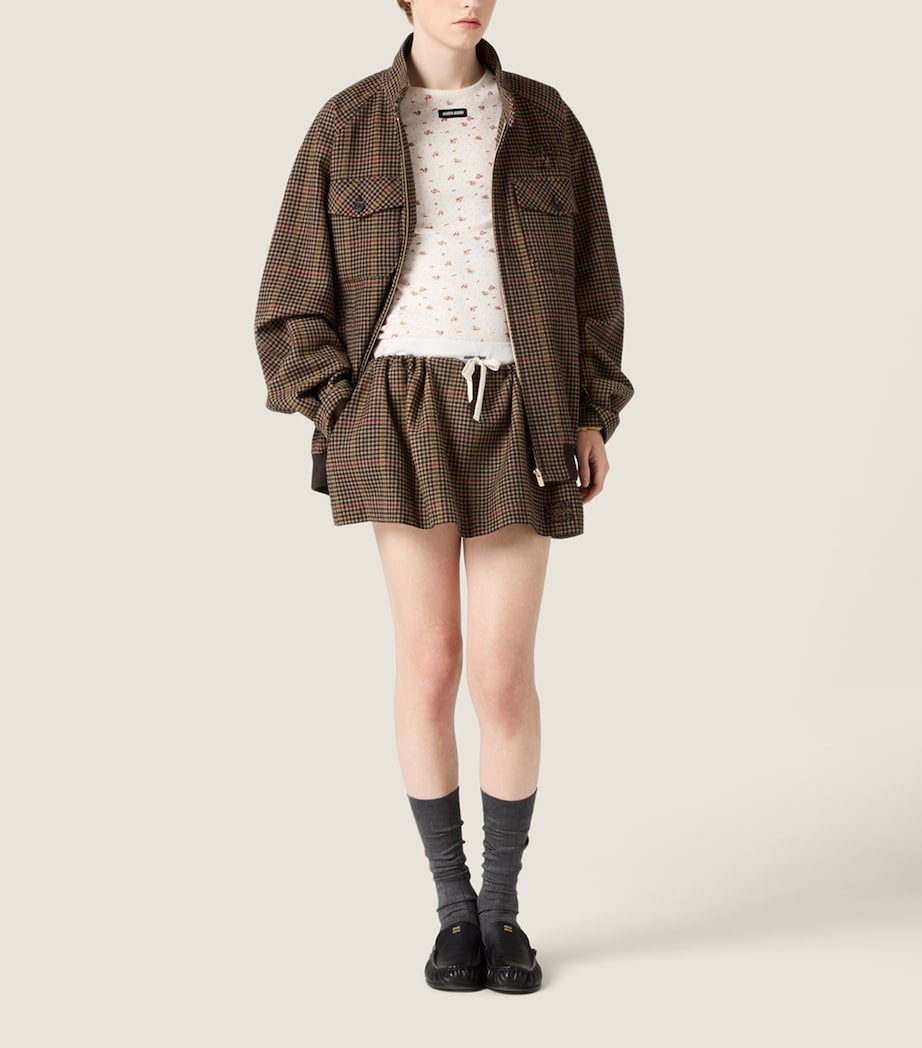 Miu Miu Womens Wool Houndstooth Drawstring Mini Skirt Image 2
