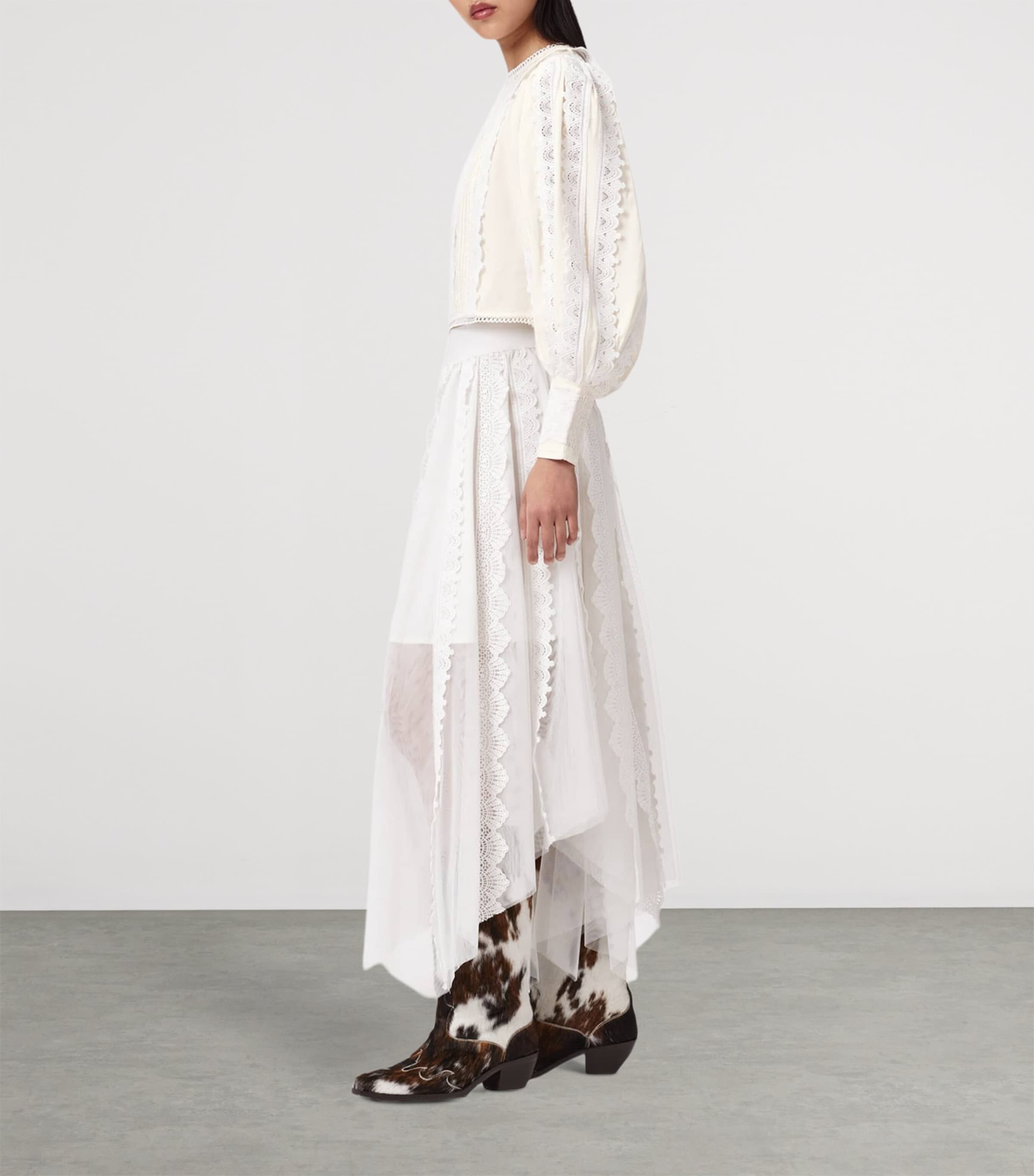 AllSaints Womens Cotton Hart Embroidered Top Optic White Image 6