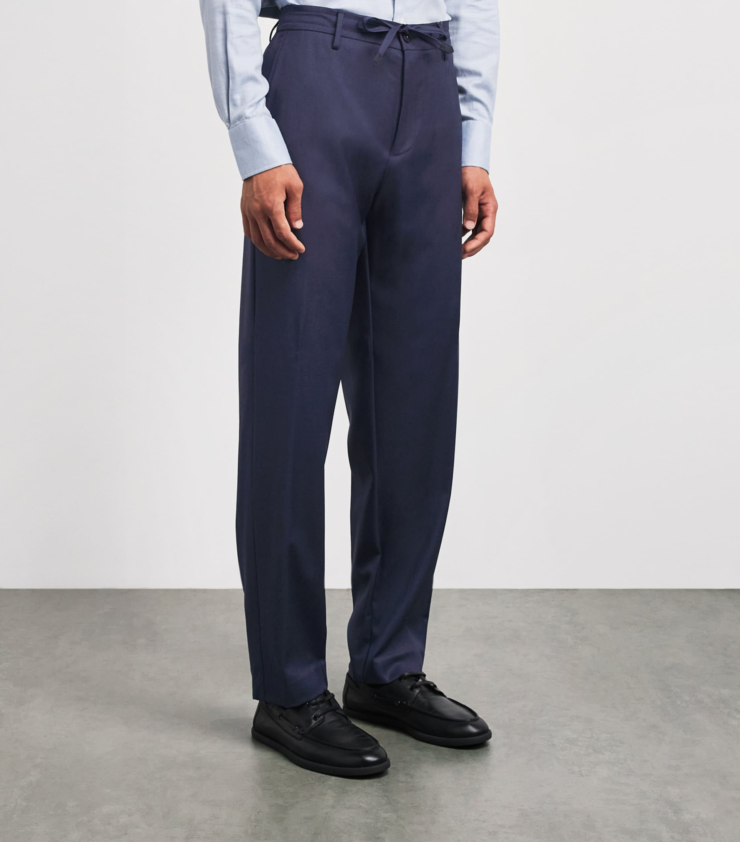 Canali Mens Stretch-Wool Drawstring Straight Trousers Navy Image 4