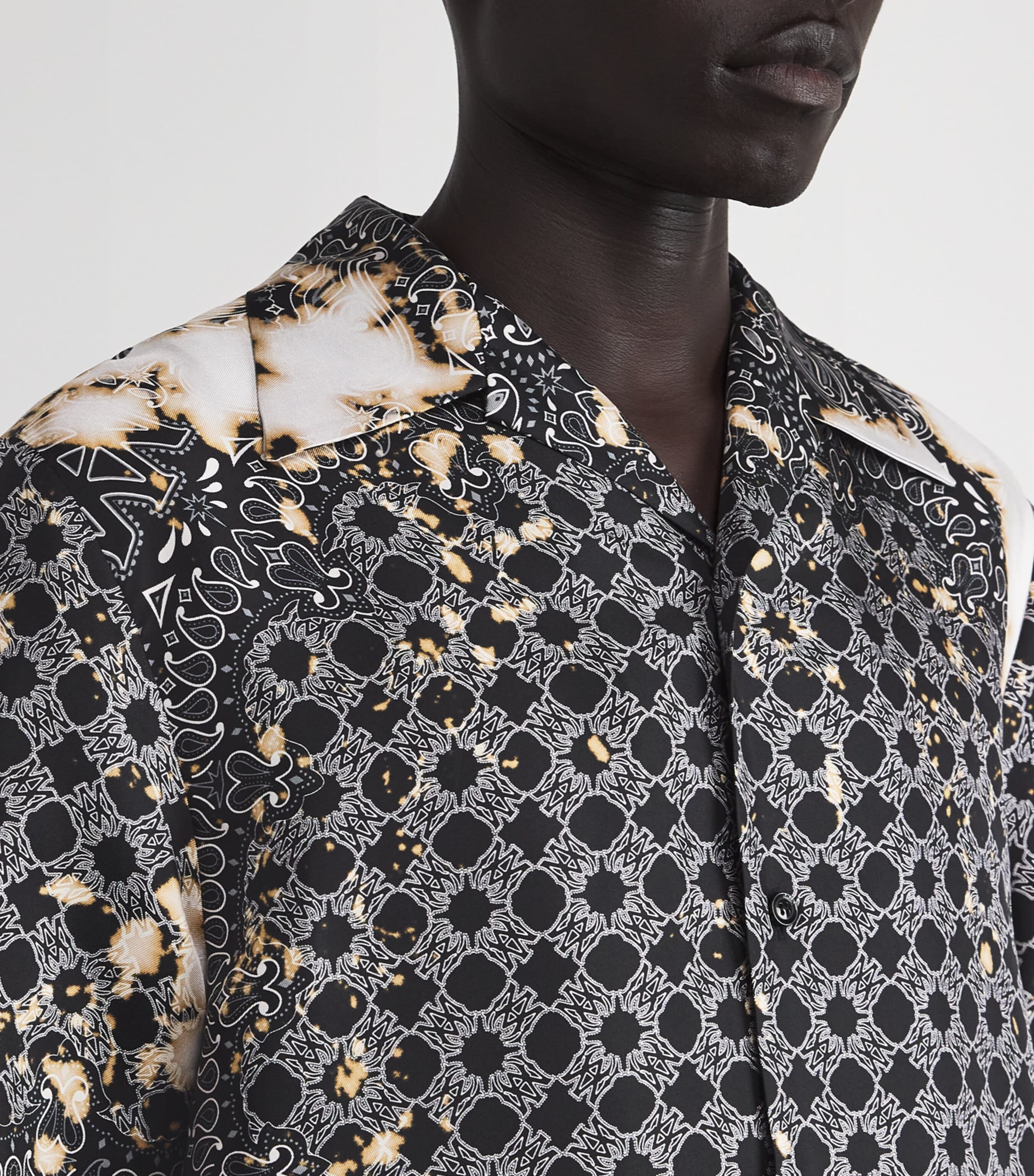 Silk Bleached Bandana Bowling Shirt BLACK Image 6