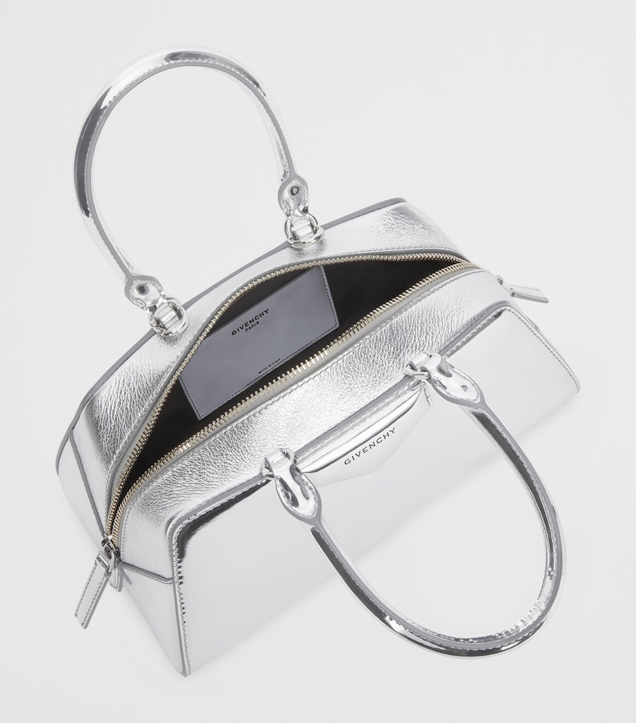 Small Leather Antigona East-West Top-Handle Bag LIGHT SILVERY Image 4