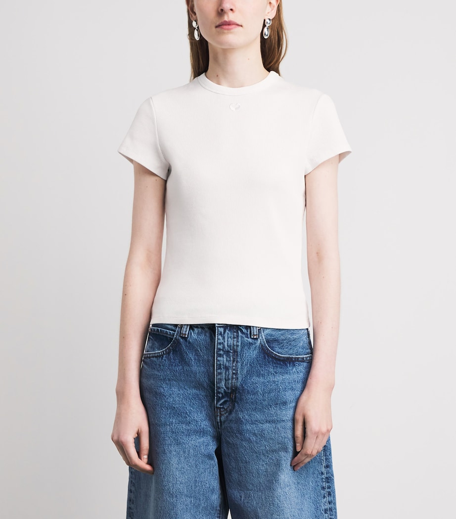 Maje Womens Stretch-Cotton Ribbed T-Shirt White Image 4