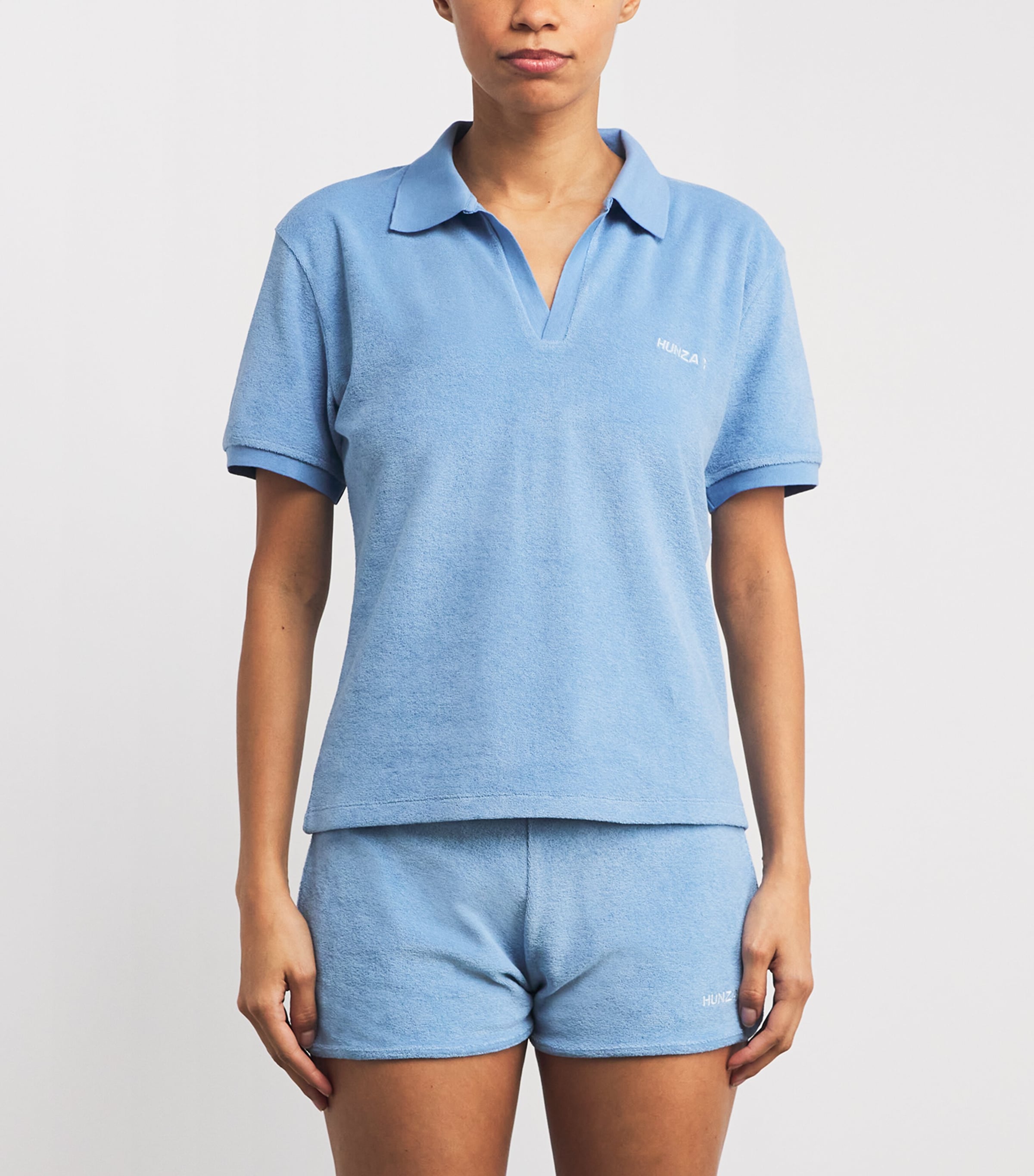 Cotton Terry Towelling Polo Shirt CORNFLOWER Image 3