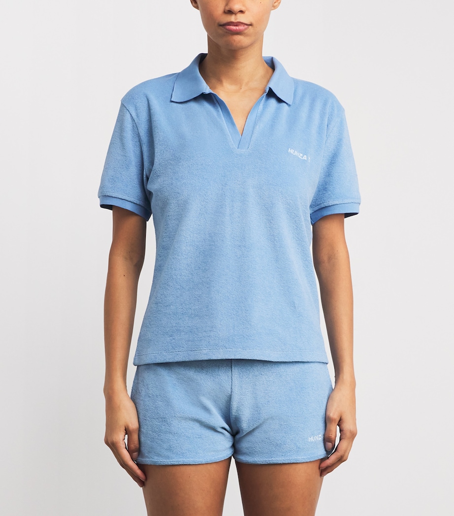 Cotton Terry Towelling Polo Shirt CORNFLOWER Image 3