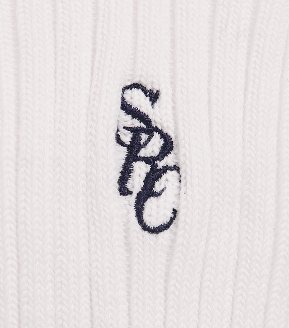 Sporty & Rich Womens Ribbed Embroidered Socks White Navy Image 2