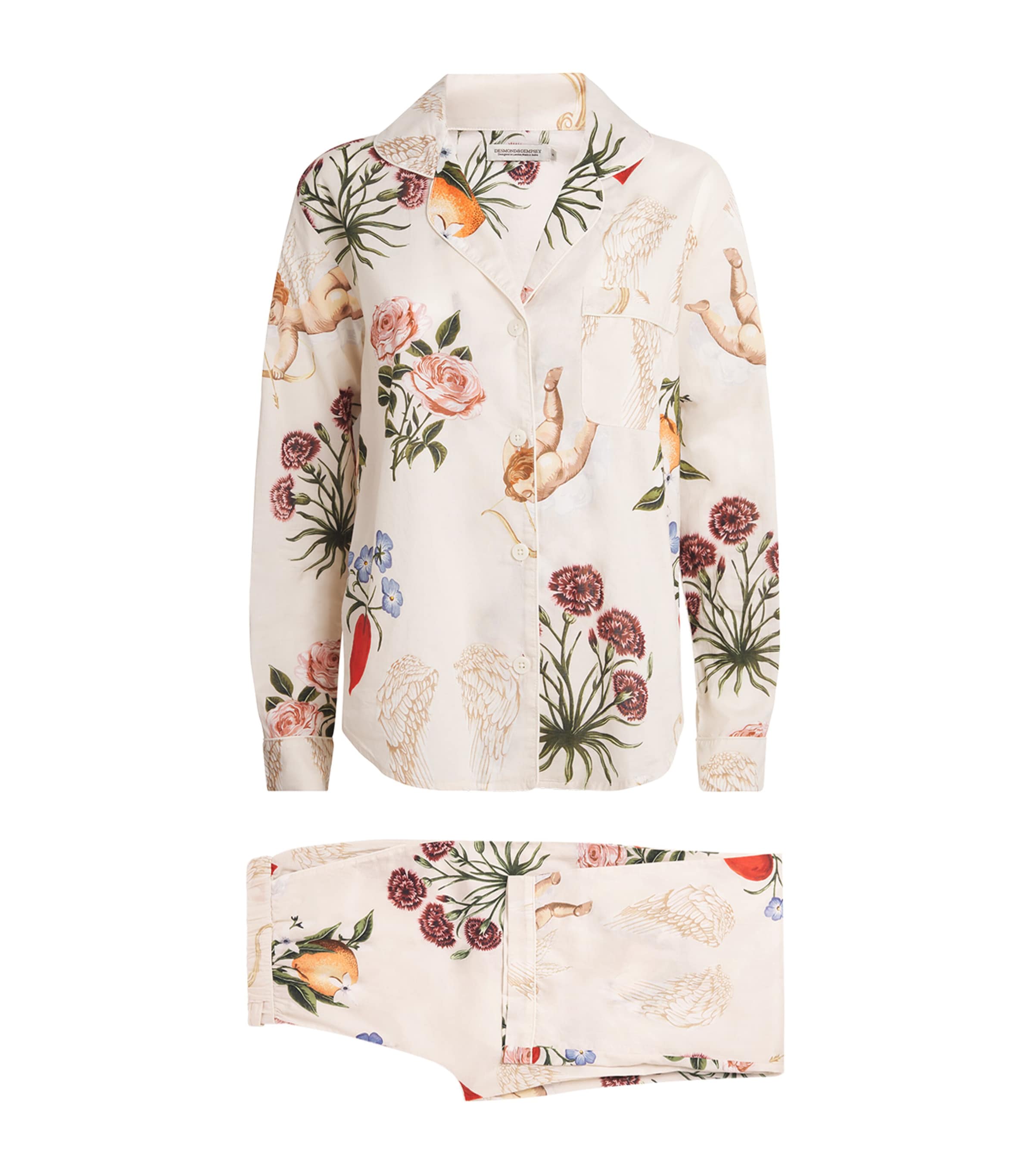 Desmond & Dempsey Cotton Primavera Pyjama Set In White