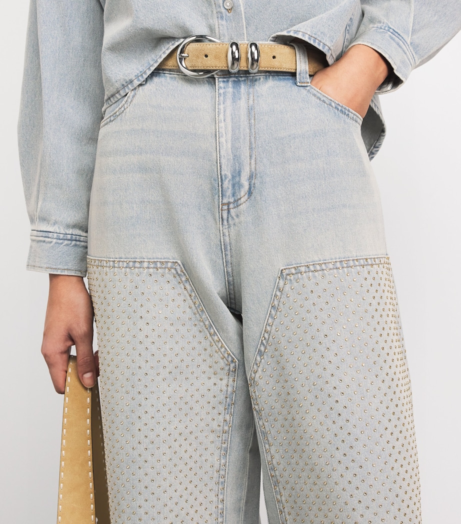 Sandro Paris Womens Rhinestone-Embellished Straight Jeans Light Bu Jean Image 3