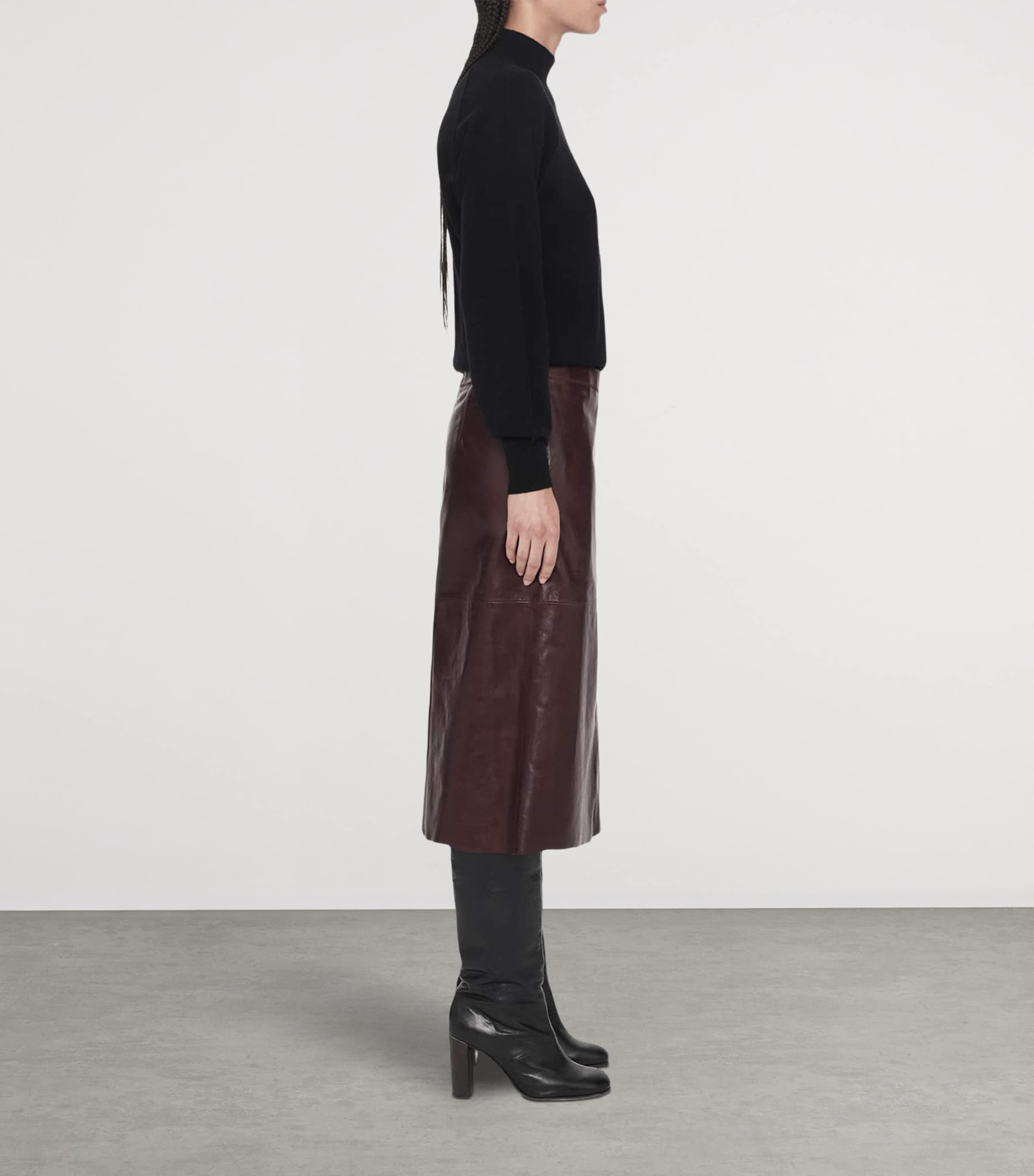 AllSaints Womens Leather Olivia Midi Skirt Oxblood Red Image 6