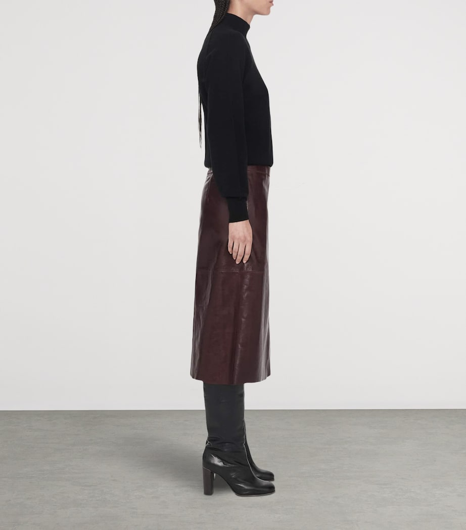 AllSaints Womens Leather Olivia Midi Skirt Oxblood Red Image 6