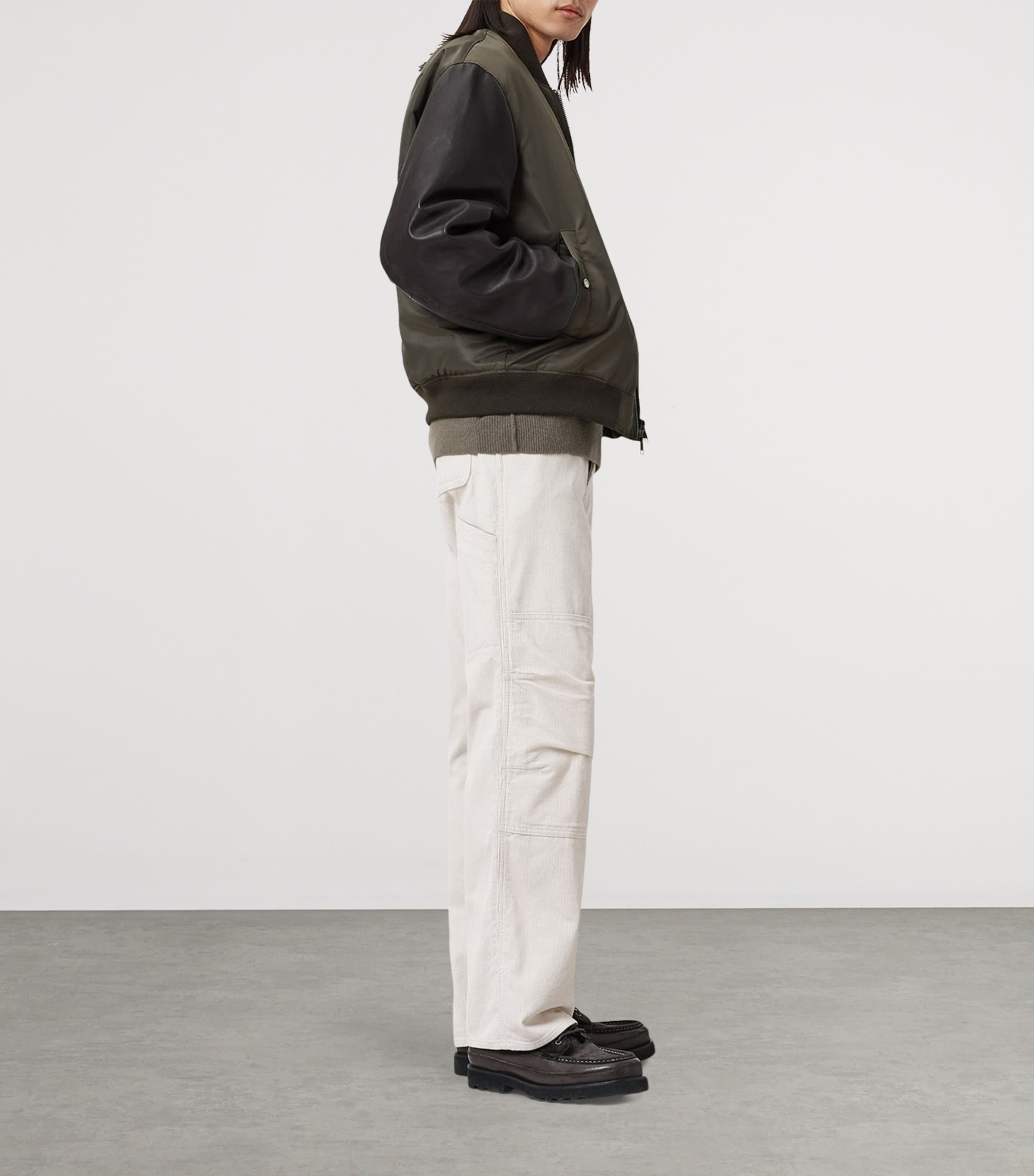 Leather-Sleeve Myler Bomber Jacket KHAKI Image 2