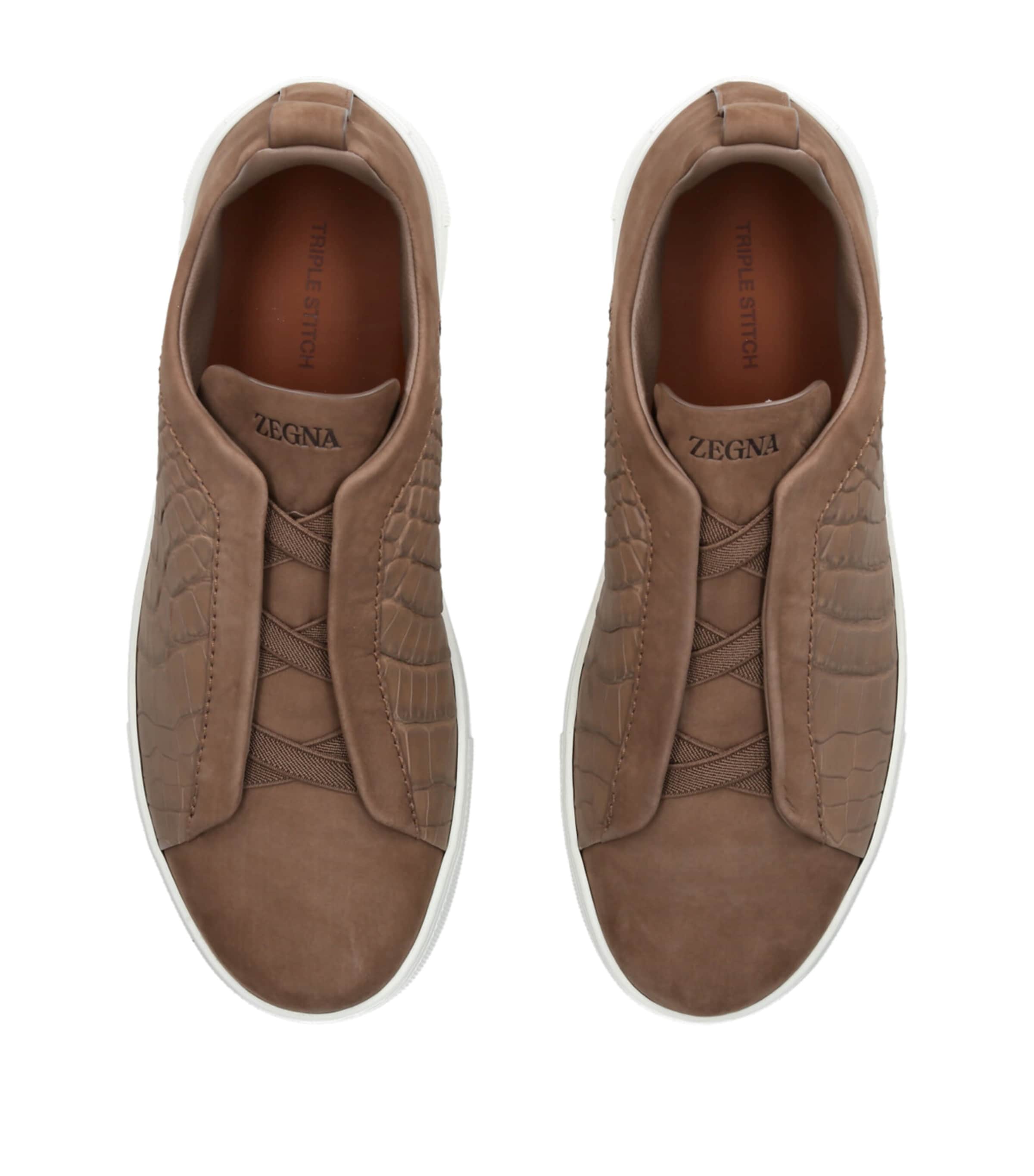 Zegna Crocodile Leather Triple Stitch SECONDSKIN Sneakers Beige Image 4