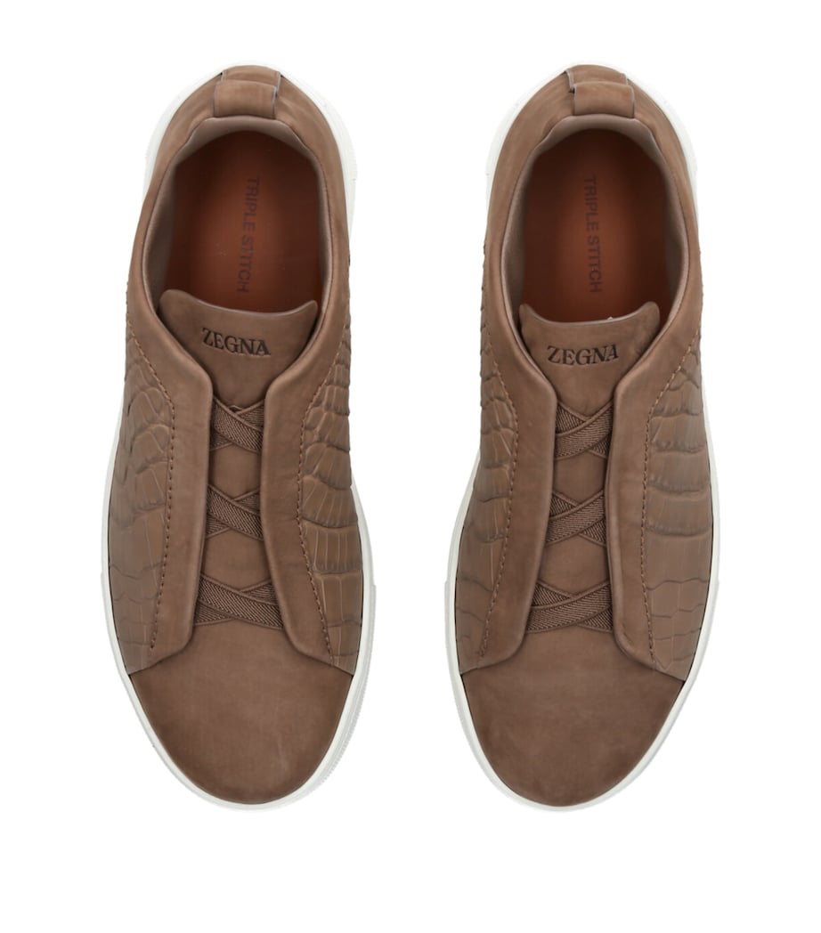 Zegna Crocodile Leather Triple Stitch SECONDSKIN Sneakers Beige Image 4