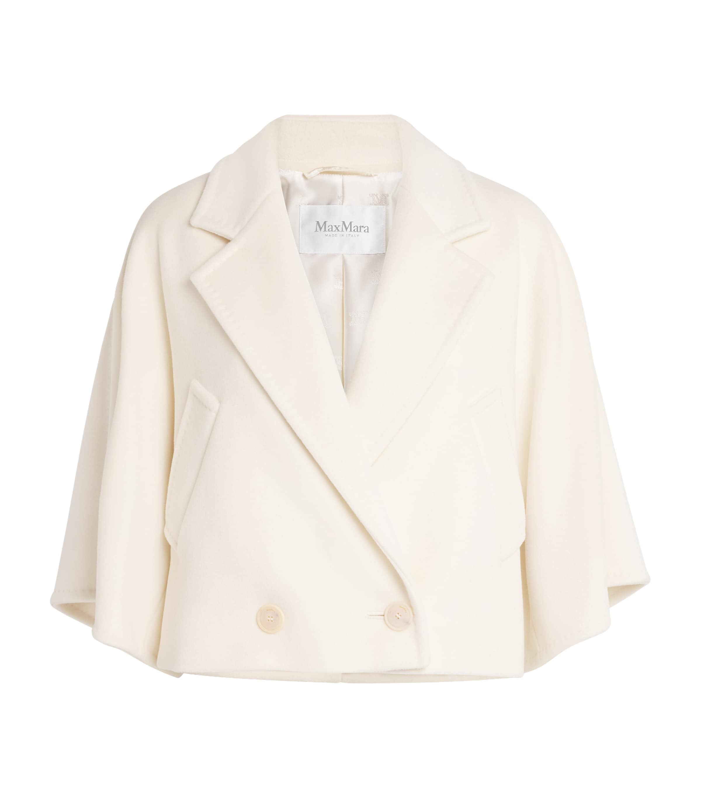 Max Mara Galea Wool-cashmere Double-breasted Short Coat In White