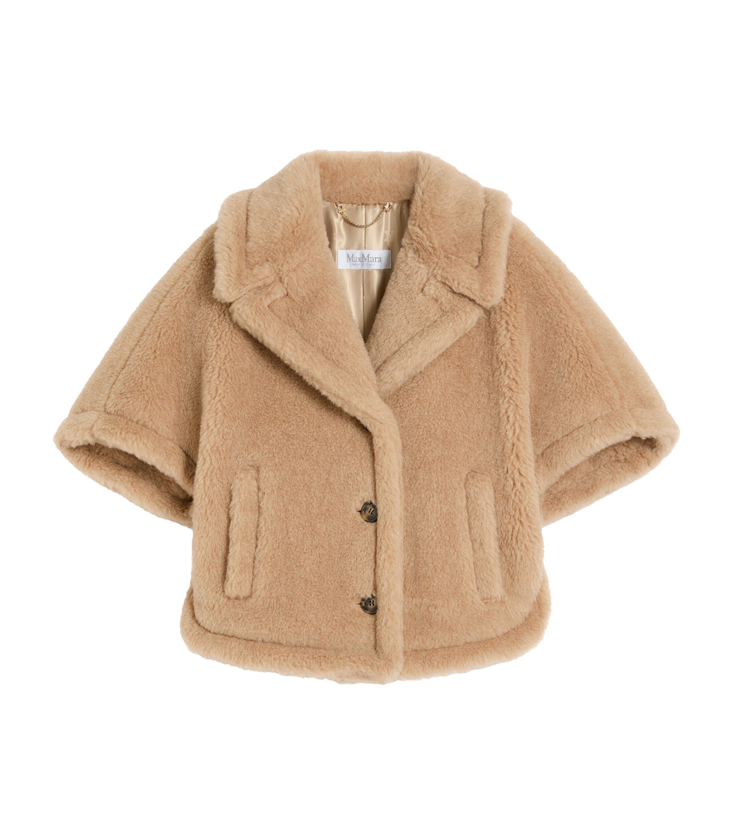 Max Mara Womens Alpaca-Cashmere-Silk Teddy Cape Beige Image 5