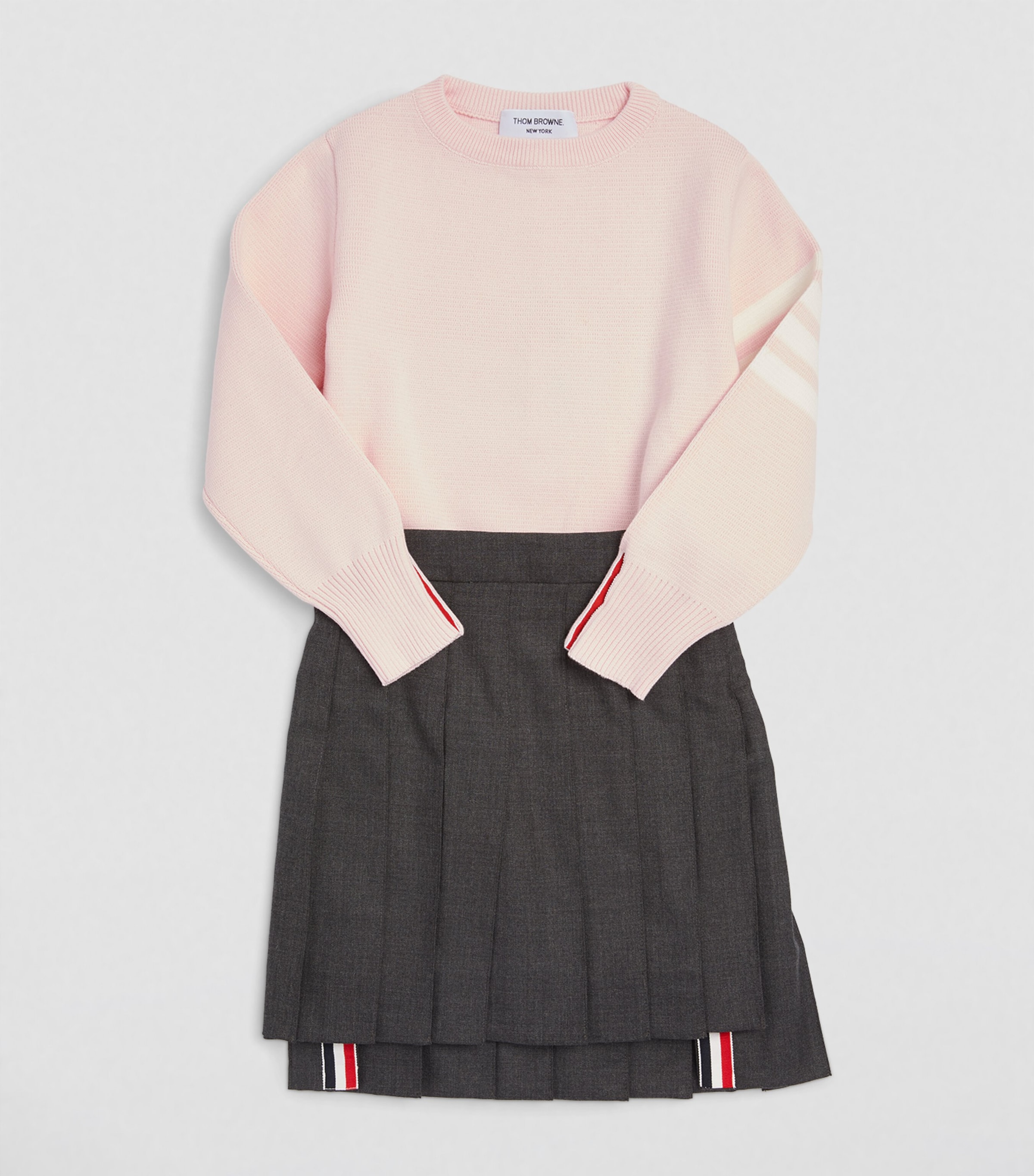 Thom Browne Kids Milano-Stitch 4-Bar Sweater (2-12 Years) Light Pink Image 2