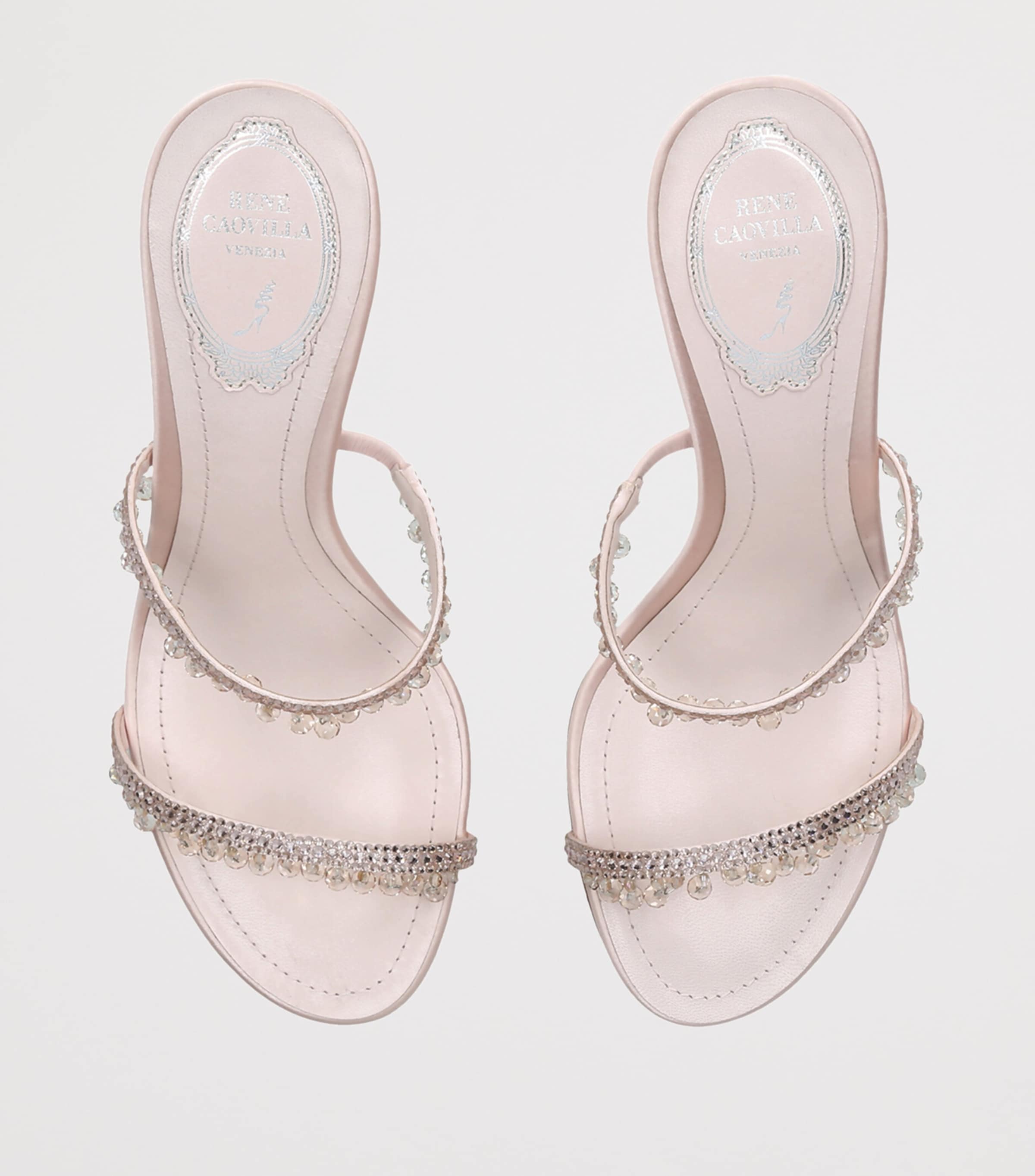 René Caovilla Satin Chandelier Heeled Mules 80 Pale Pink Image 4