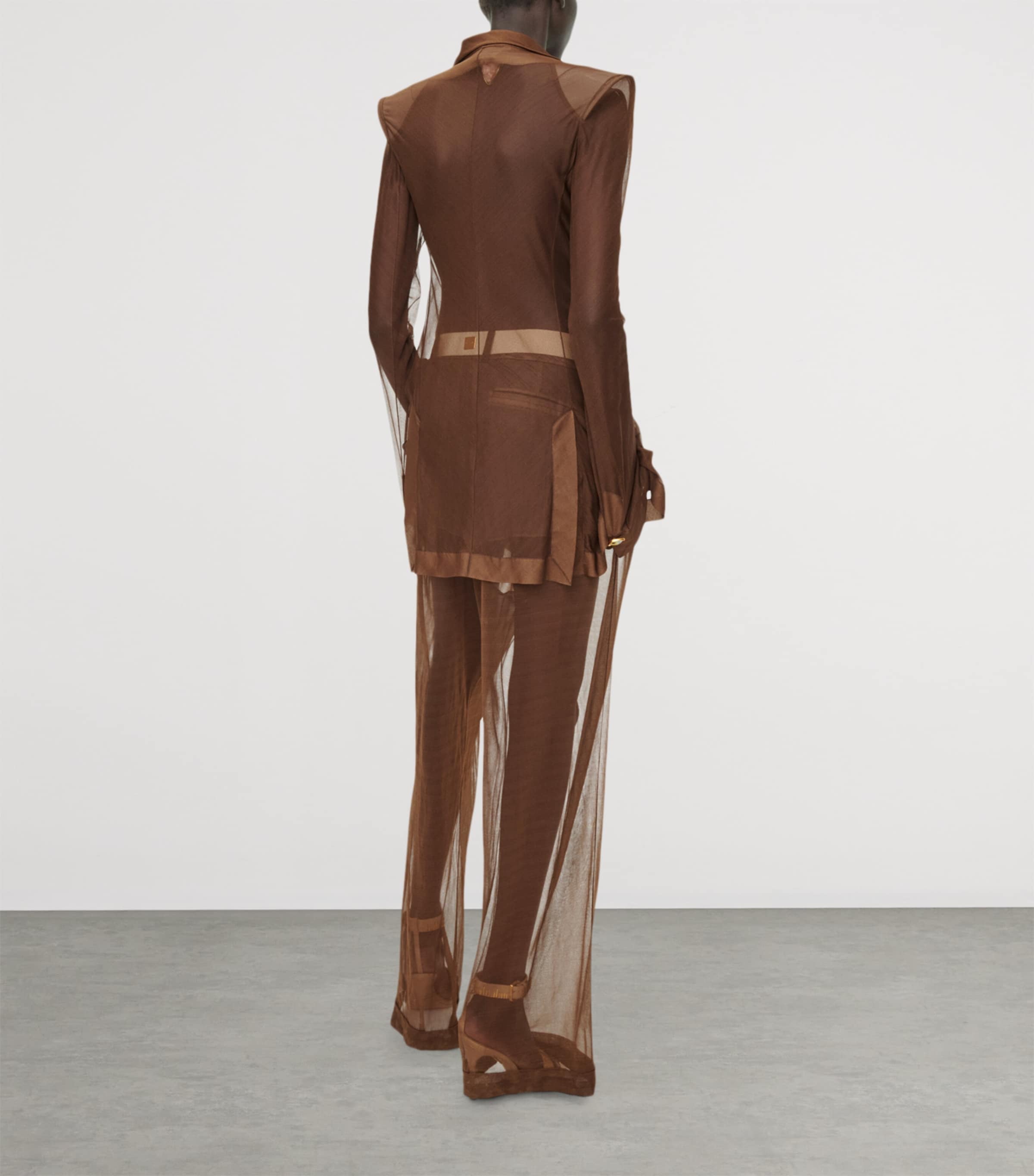 Schiaparelli Womens Silk Transparent Double-Breasted Jacket Brown Image 3