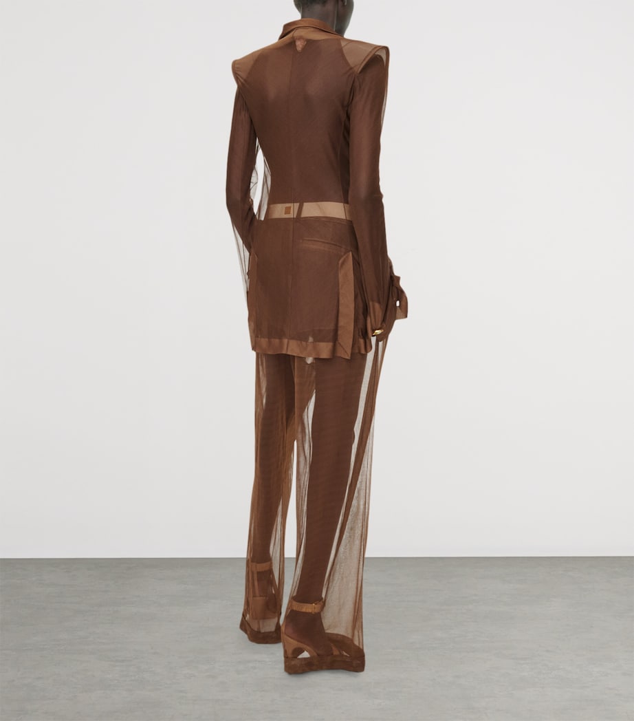 Schiaparelli Womens Silk Transparent Double-Breasted Jacket Brown Image 3