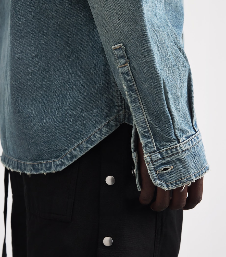 Rick Owens Mens Distressed Denim Overshirt Washed Indigo Image 3