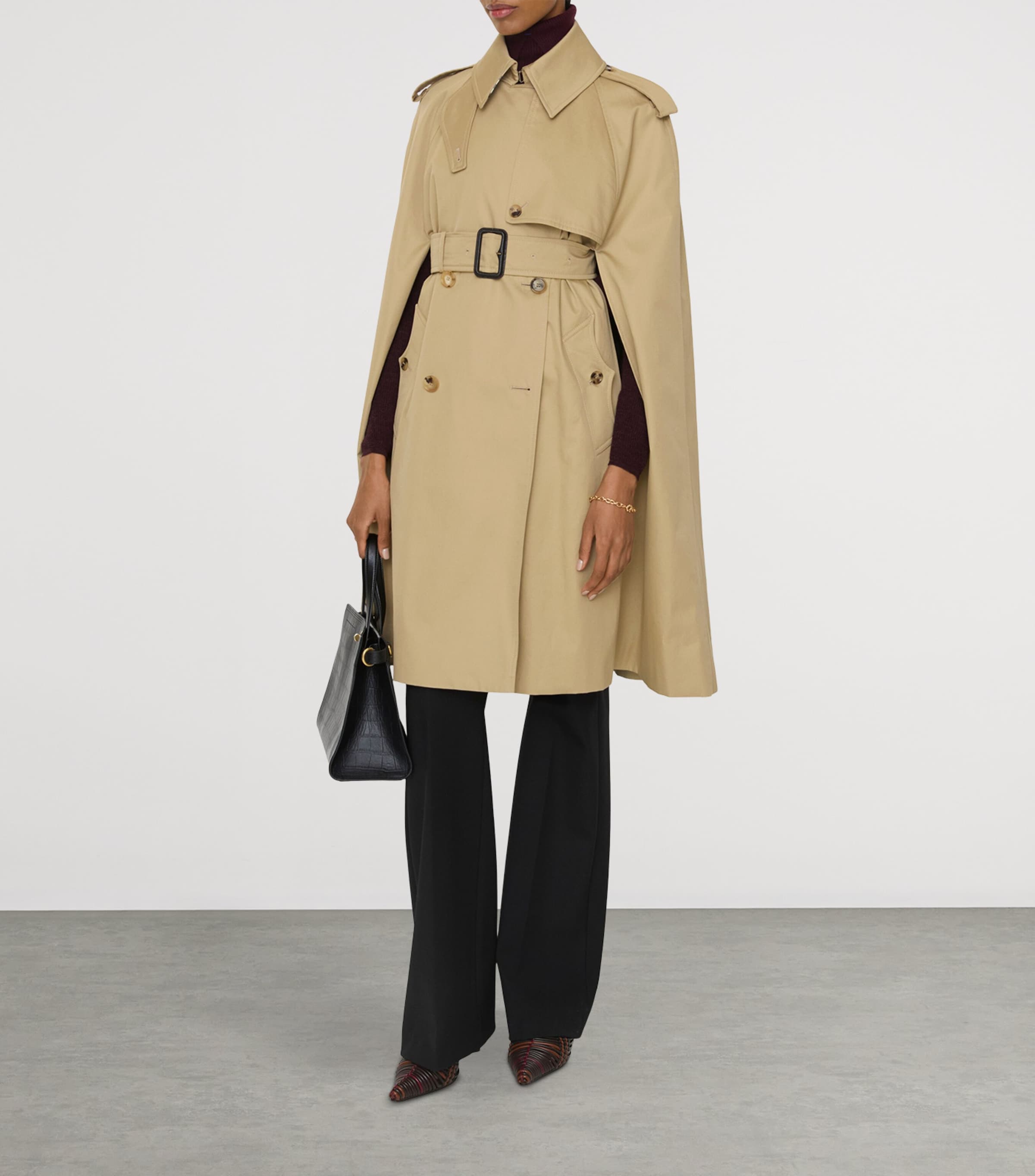 Burberry Womens Gabardine Belmont Cape Trench Coat Beige Image 2