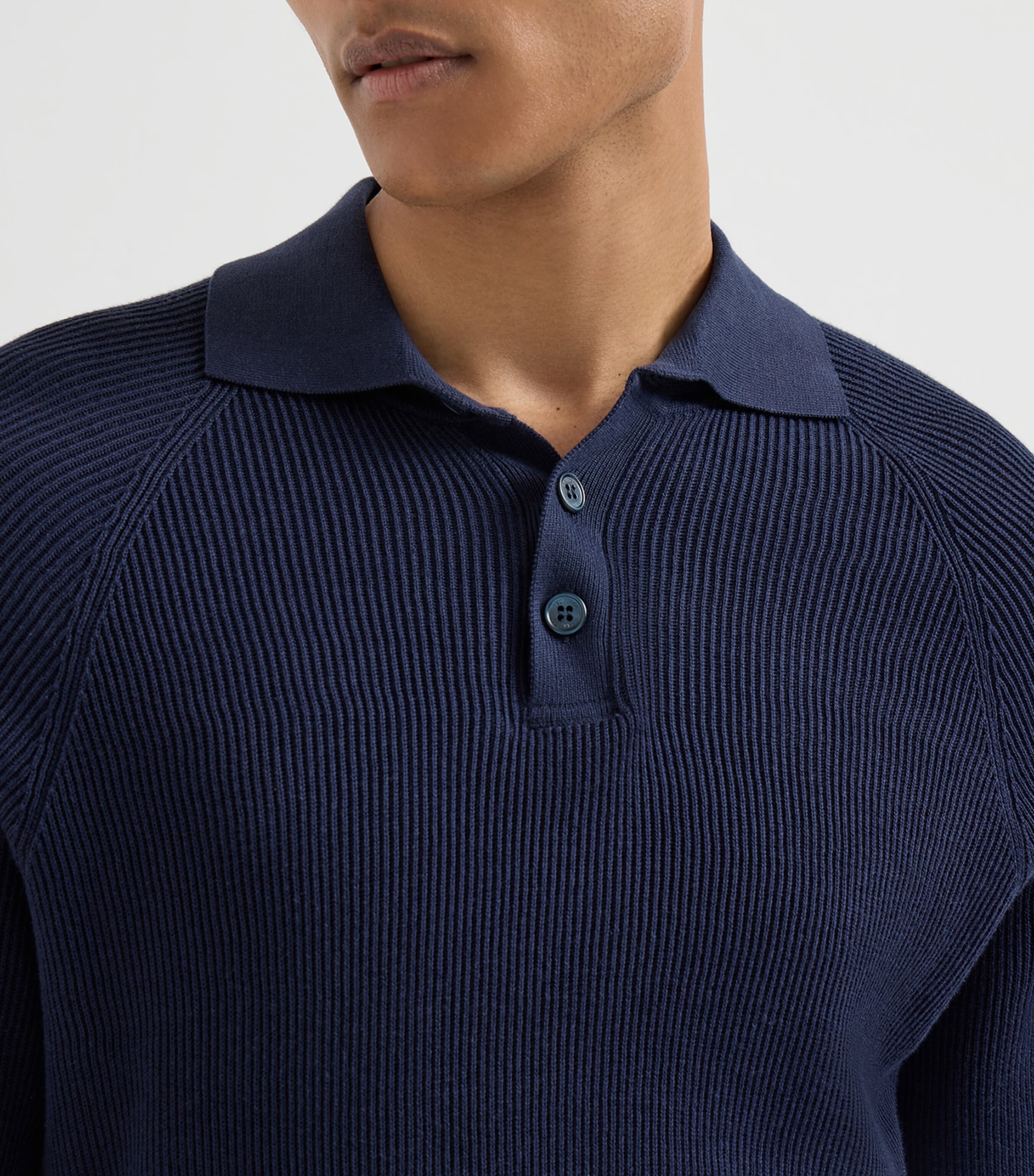Brunello Cucinelli Mens Cotton Rib-Knit Polo Sweater Image 6