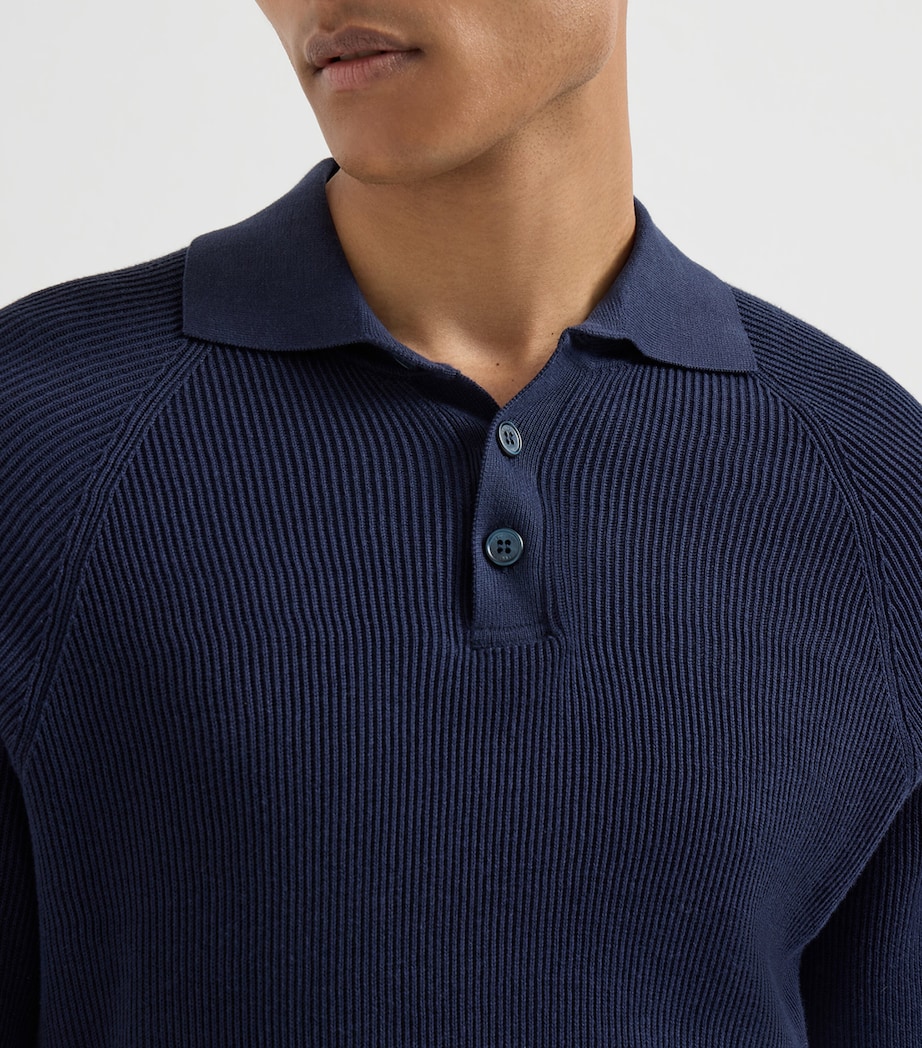 Brunello Cucinelli Mens Cotton Rib-Knit Polo Sweater Image 6
