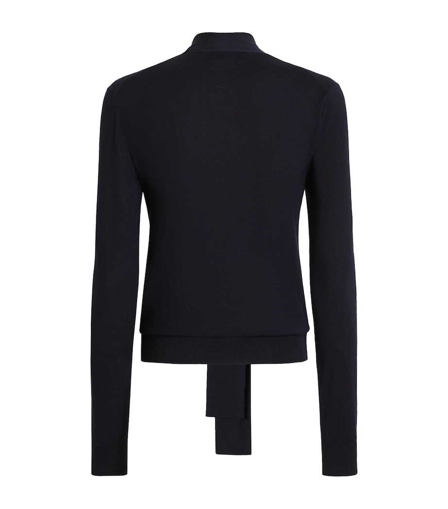 Dolce&Gabbana Womens Virgin Wool Pussybow Sweater Very Dark Blue Image 2