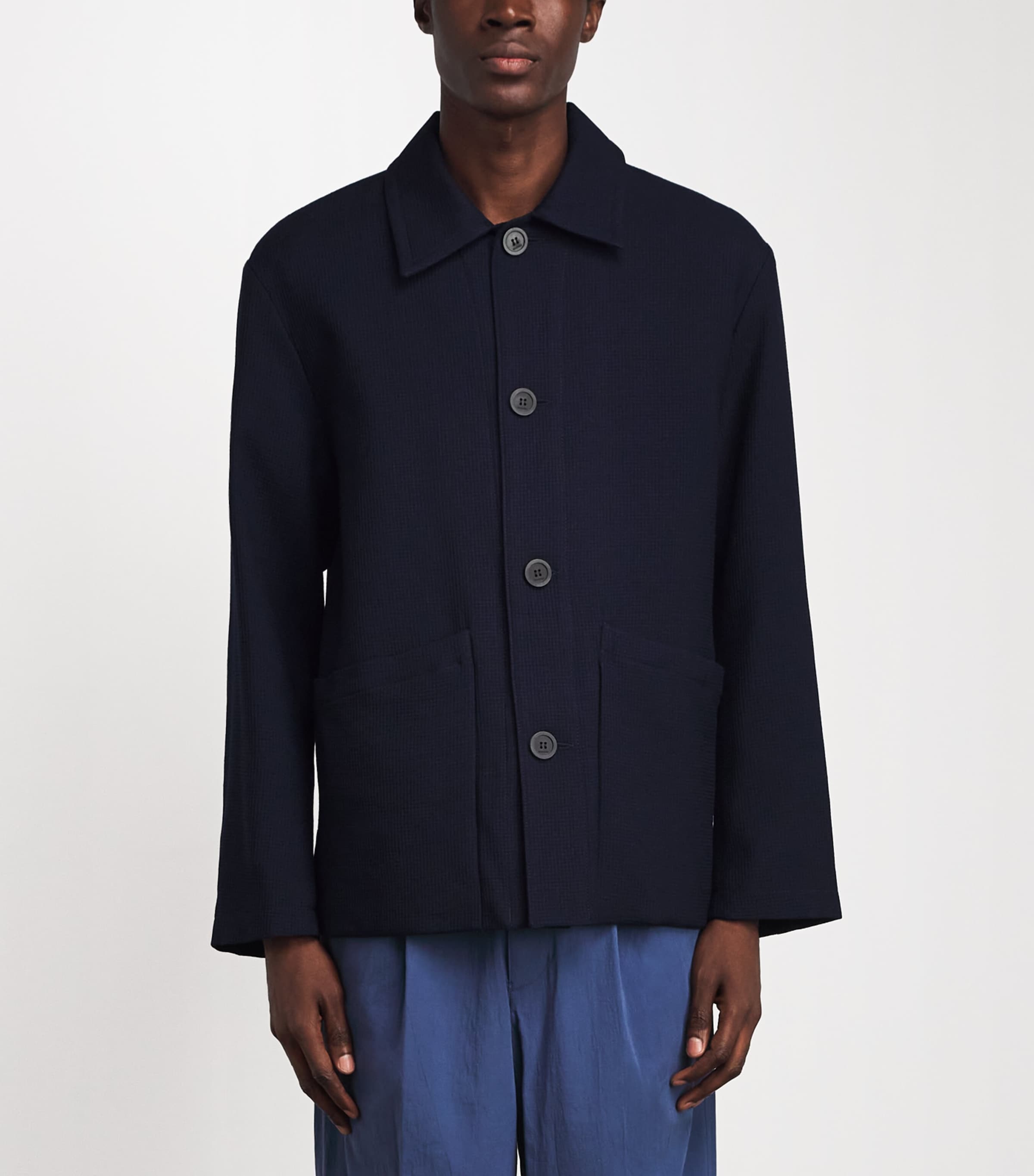 Sandro Paris Mens Wool Worker Overshirt Midnight Blue Image 4