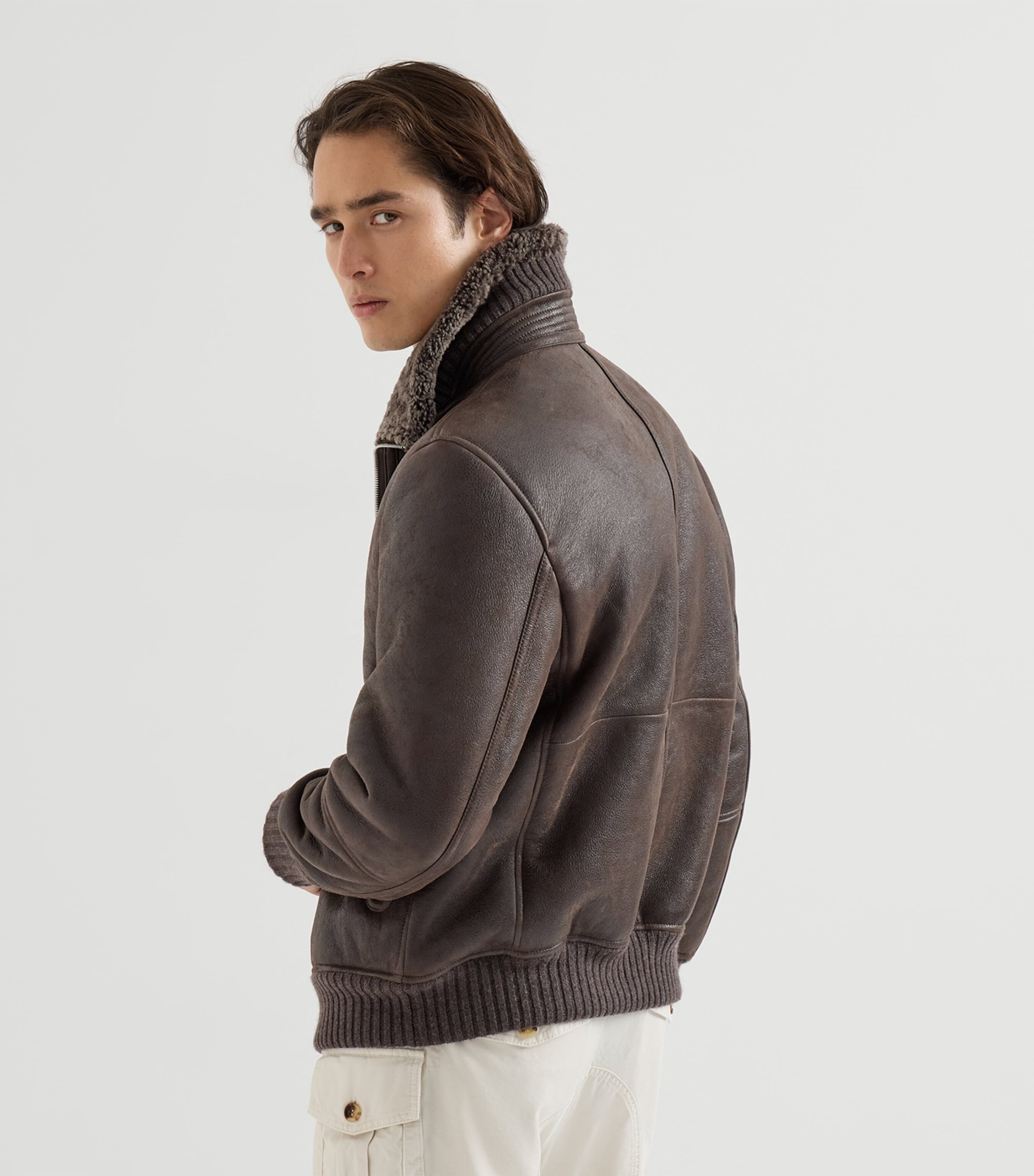 Brunello Cucinelli Mens Shearling Bomber Jacket Image 3