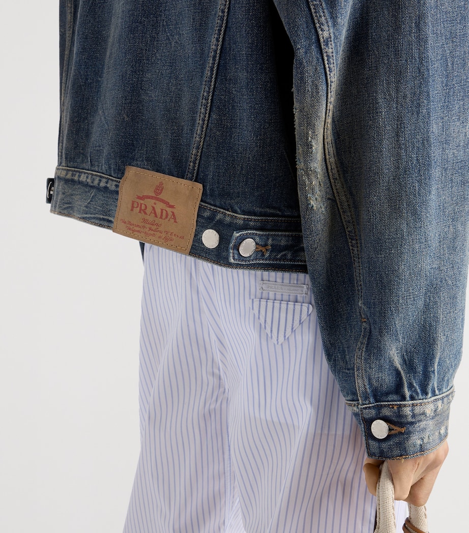 Prada Mens Leather-Detail Denim Jacket Image 4
