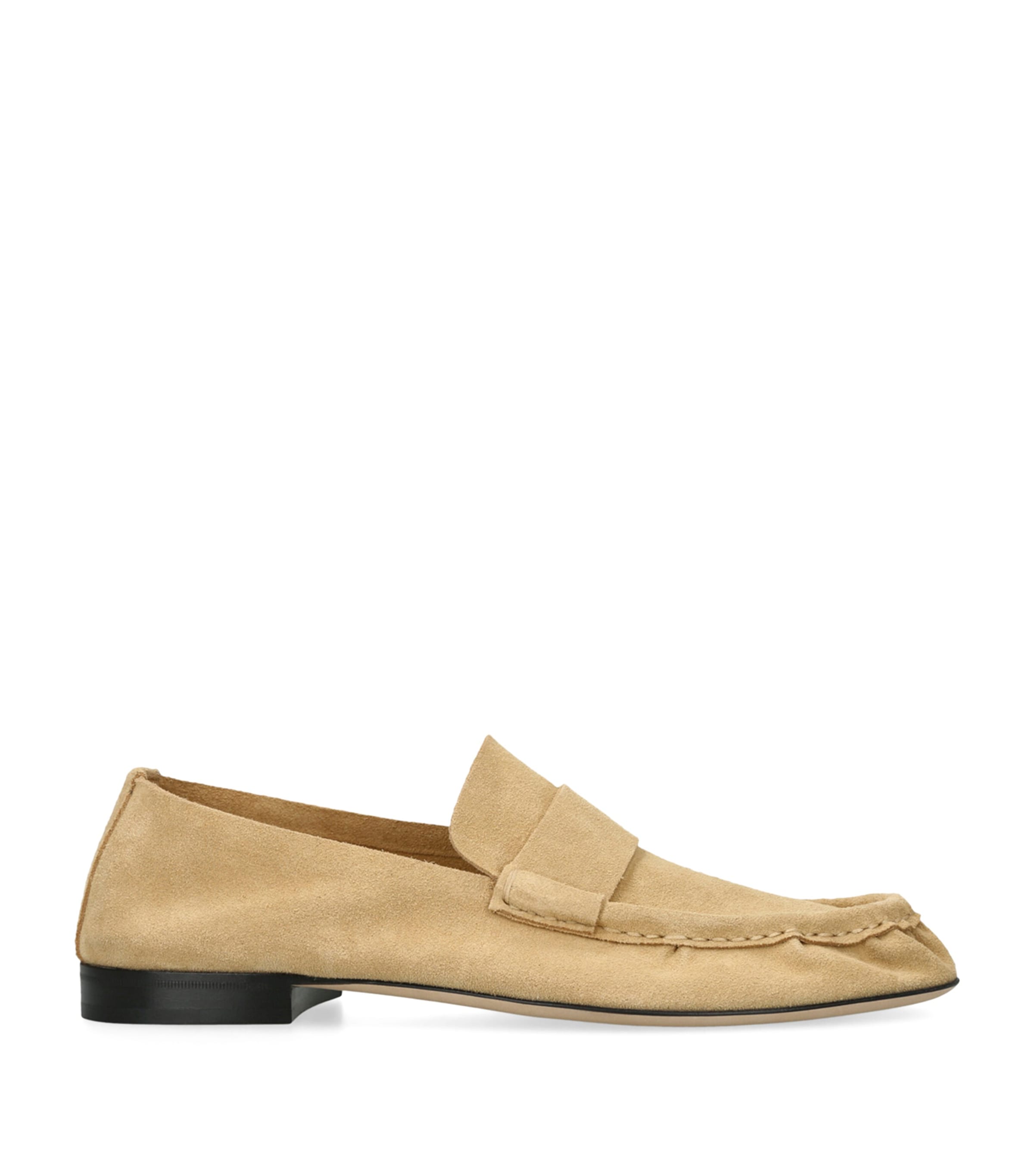 The Row Soft Suede Loafers In Neutral
