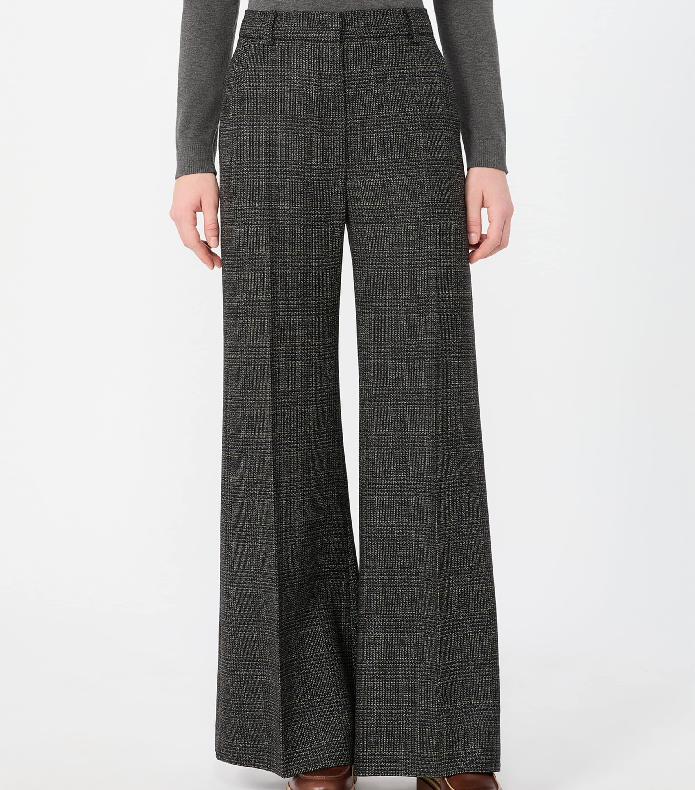 Weekend Max Mara Womens Virgin Wool Check Flared Trousers Dark Grey Image 3