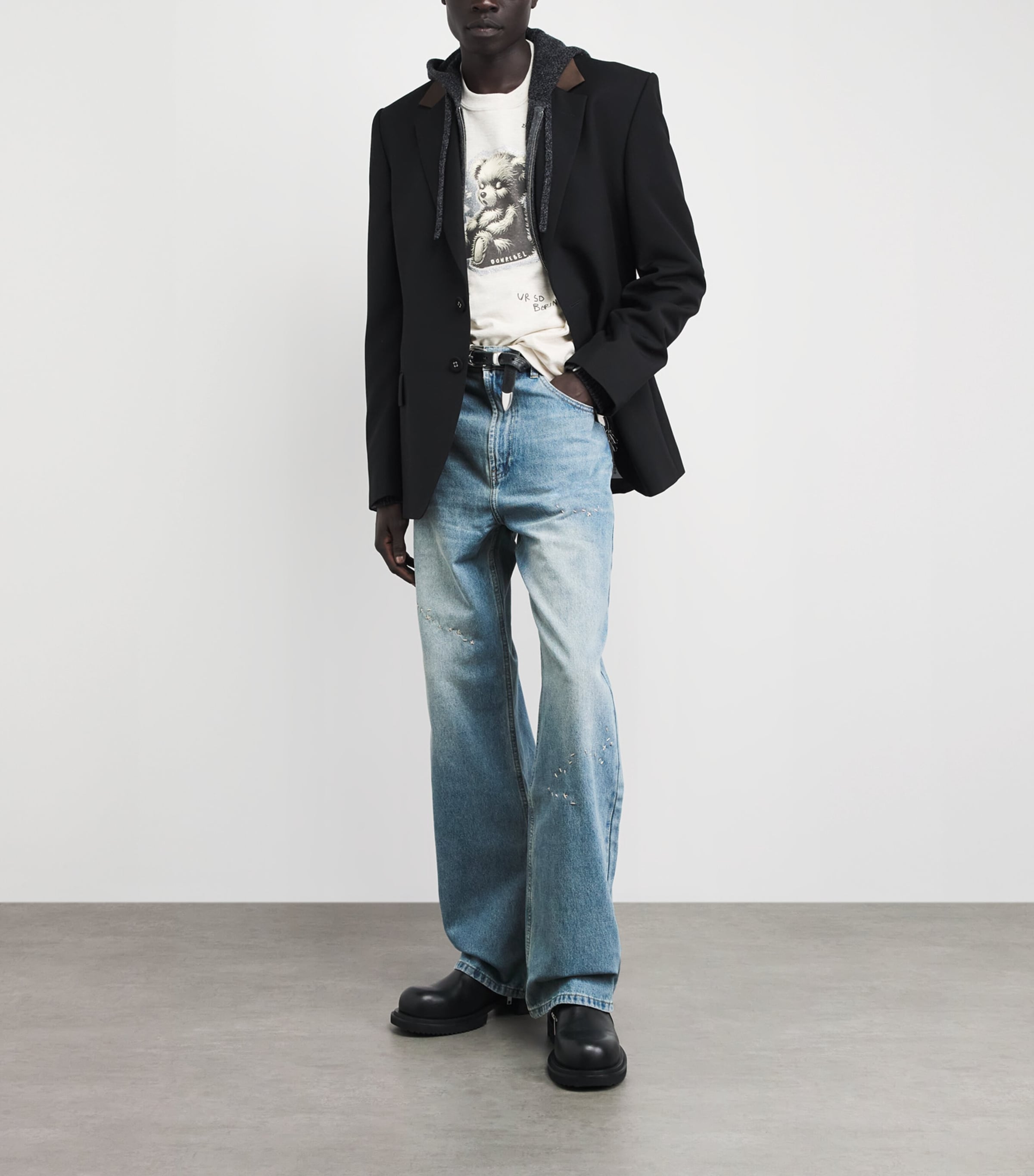 DOMREBEL Mens Jerk Bootcut Jeans Mid Blue Image 2
