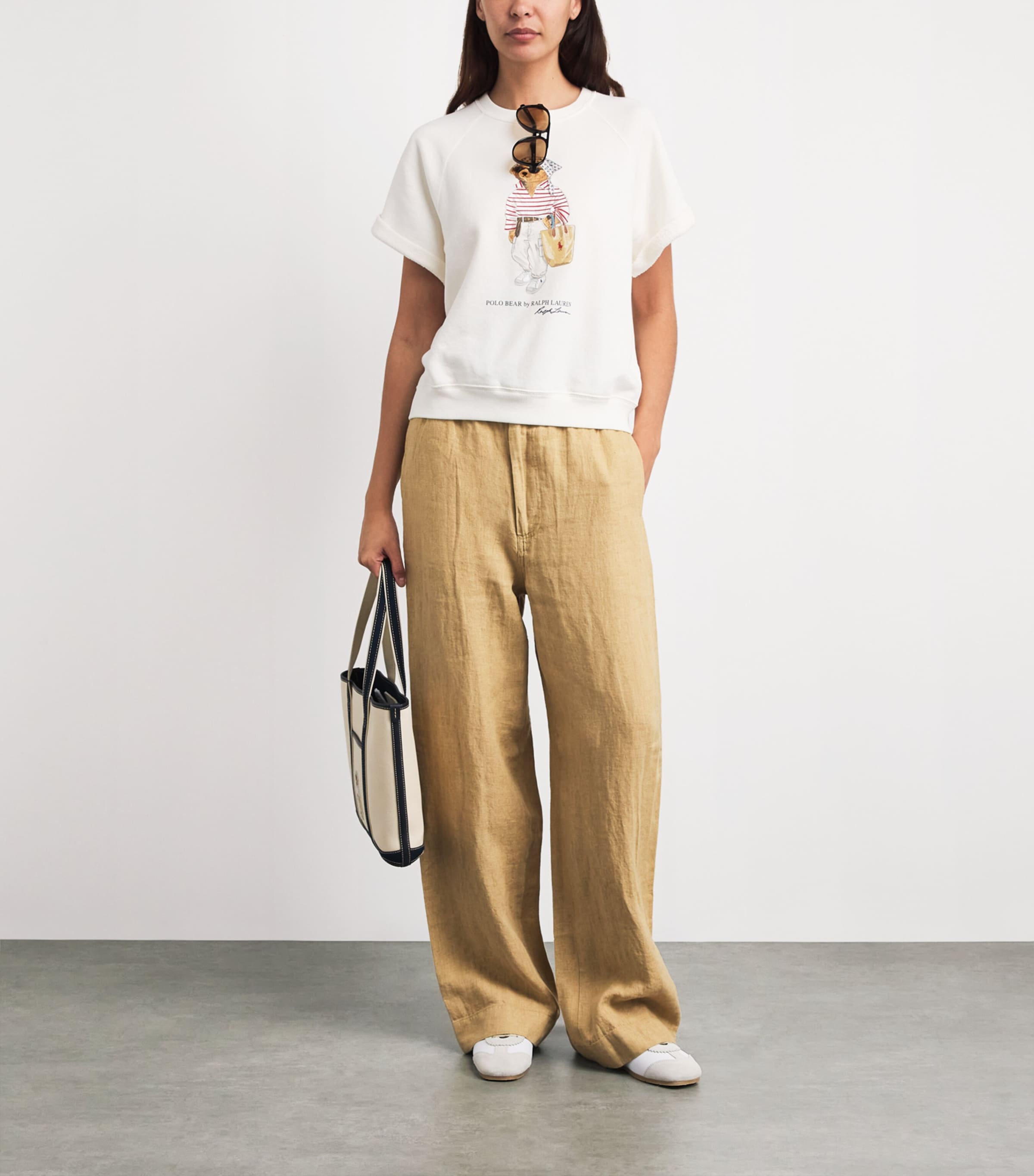 Polo Ralph Lauren Womens Linen Drawstring Wide-Leg Trousers Classic Camel Image 2